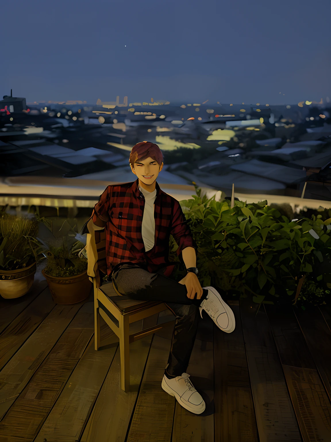 A young and handsome man standing next to a heated argument, mediating with a gentle smile, tense atmosphere, ,in the style of the stars art group xing xing, 32k, best quality, masterpiece, super detail, high details,