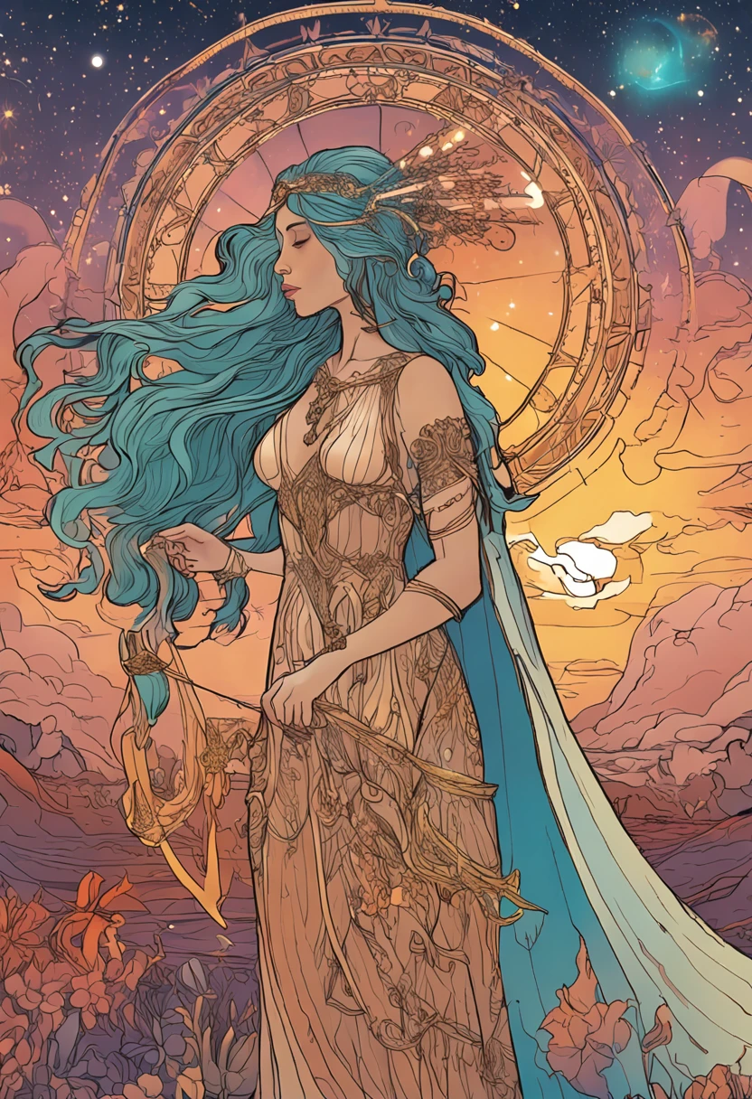 criar imagem da seguinte personagem, Astraea era adornada em vestes que refletiam sua natureza celestial. Her flowing dress was a tapestry of light, translucent colors, que pareciam capturar os matizes do nascer do sol e das primeiras luzes da aurora. Sua coroa era feita de estrelas cintilantes, Each represented a moment of love and guidance she had offered to all who sought her help.
With eyes sparkling with understanding and hair that radiated the sun's rays, Astraea caminhava entre os mundos, trazendo calor e conforto a todos que cruzavam seu caminho. She became a symbol of benevolence, A beacon of guidance and a guardian of light. His story echoed through the ages, lembrando a todos que, mesmo nos momentos mais escuros, hope is never extinguished when one has the constant presence of the Goddess of Light, Astraea.
