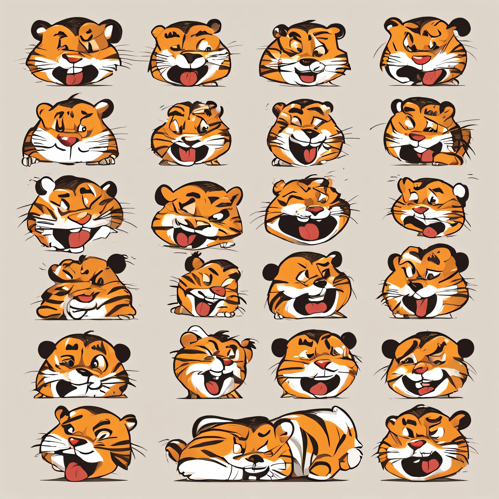 Emoticon pack, Multiple poses and expressions of the tiger wearing a shawl, cheerfulness, Angry, Cry, A situational description that expresses love, etc, related character,