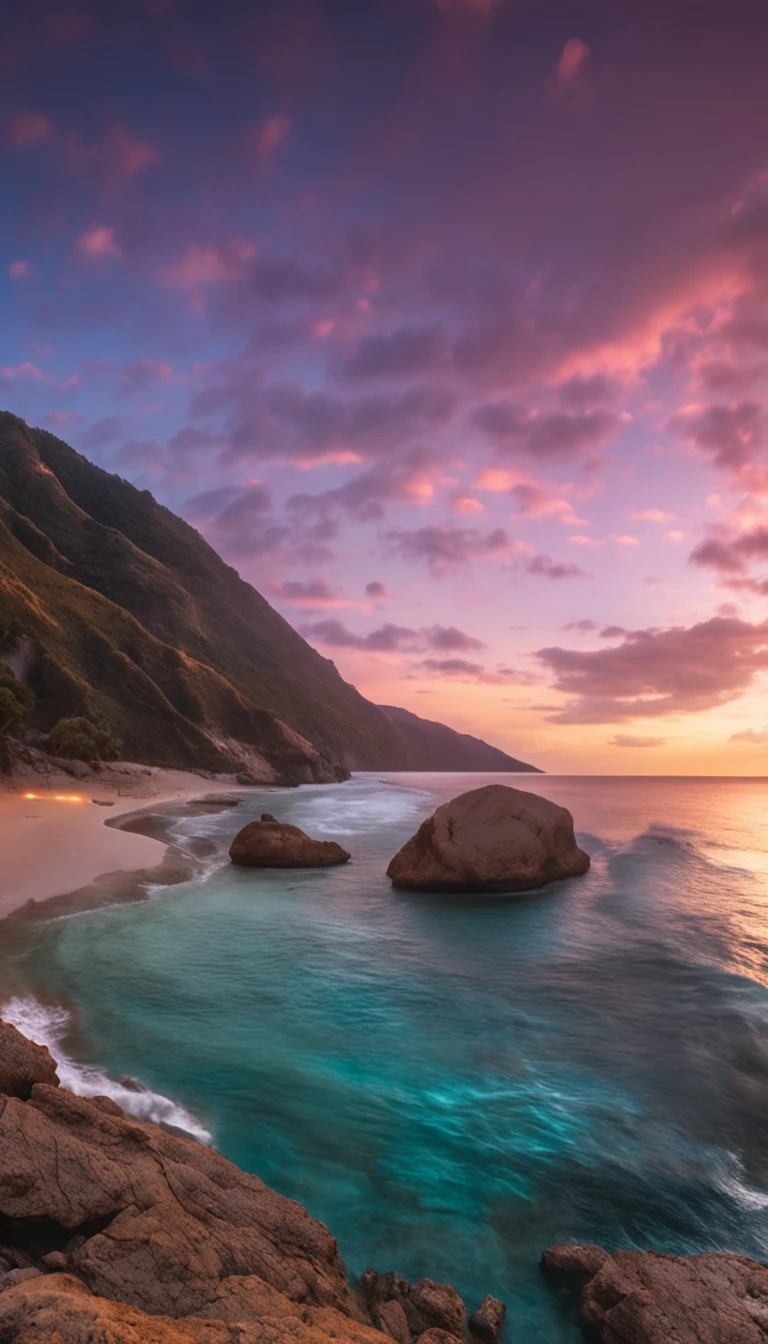Big bonfire, beautiful beaches, Fantasy inside, rosette, steams, Sunset, hot onsen, Masterpiece, Best quality, 超高分辨率, primitive, Beautiful beach view, Milleft, splashing rainbows, waves crashing, Sand, foam, milkyW, (Photoluminescent water), with light glowing, Opal gemstones, agates, ((Floating flowers)), Clear, Cinematic RAW photo, ultra real photo, Ultra photo realsisim, 8K  UHD, Digital SLR, Soft lighting, High quality, filmgrain, Fujifilm XT3, photographed on a Kodak Retina II Sanyo Xacti VPC-CA6, 50mm lens, wide angles, hdr, Hyper-realistic, colorgrading, voluminetric lighting, [volume fog, Moist], Shallow depth of field, pondering, Photo, (Sparkling), glimmering, (glitters), glimmering, Clear, Shimmering, mistic, Enchanting, glimmering, Morocco, Exotic, (Masterpiece) (Best quality) (Detailed) (8K) (hdr) (the wallpaper) (Cinematic lighting) (Sharp focus) (Intricate), Romantic, Celestial