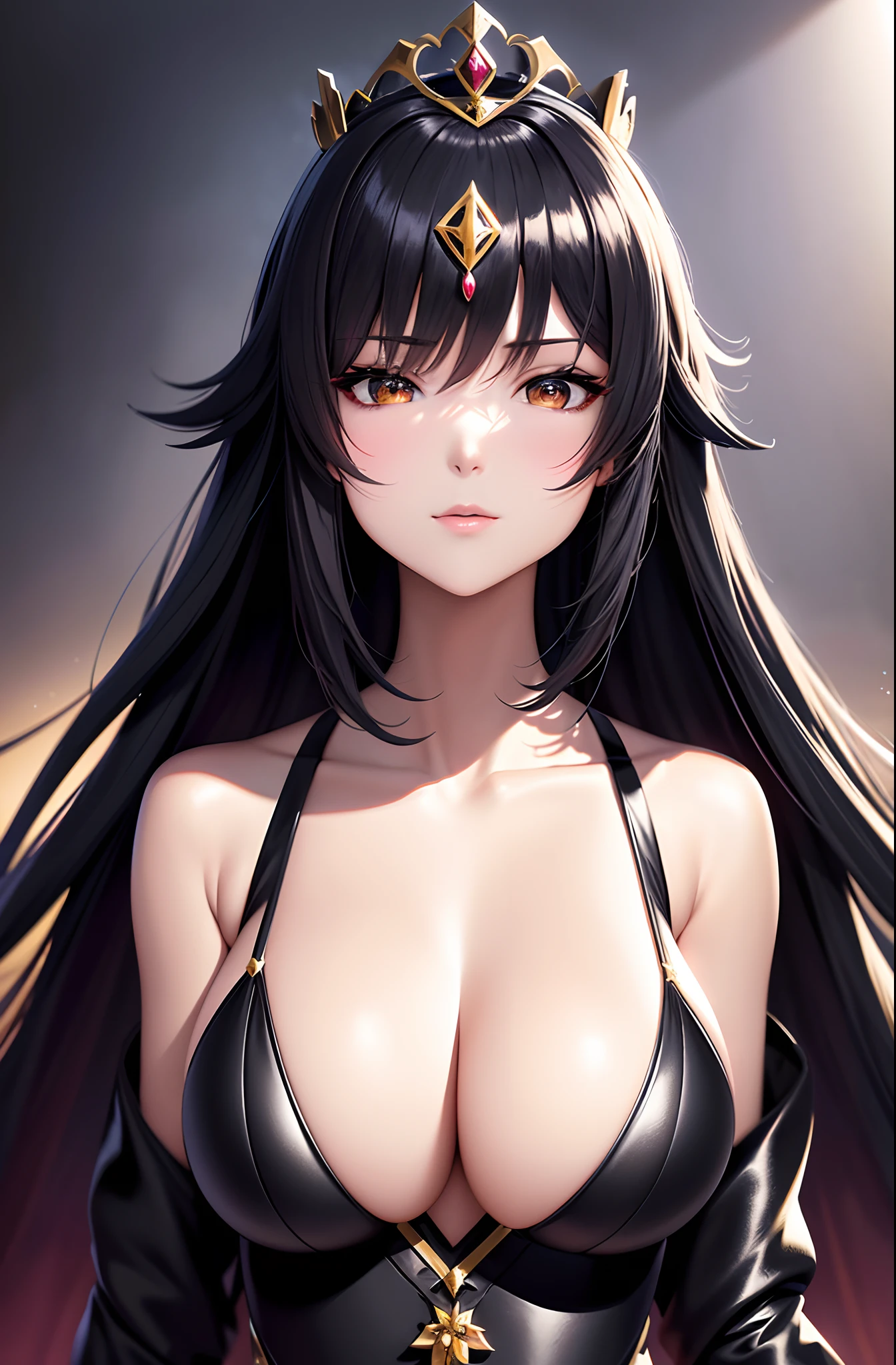 One was wearing a black dress,Close-up of a woman with large breasts, a beautiful fantasy empress, beautiful and seductive anime woman, ((a beautiful fantasy empress)), Japanese goddess, Anime goddess, Smooth anime CG art, trending on cgstation, Guviz-style artwork, Fanart Meilleure ArtStation, by Yang J, wearing a black noble suit