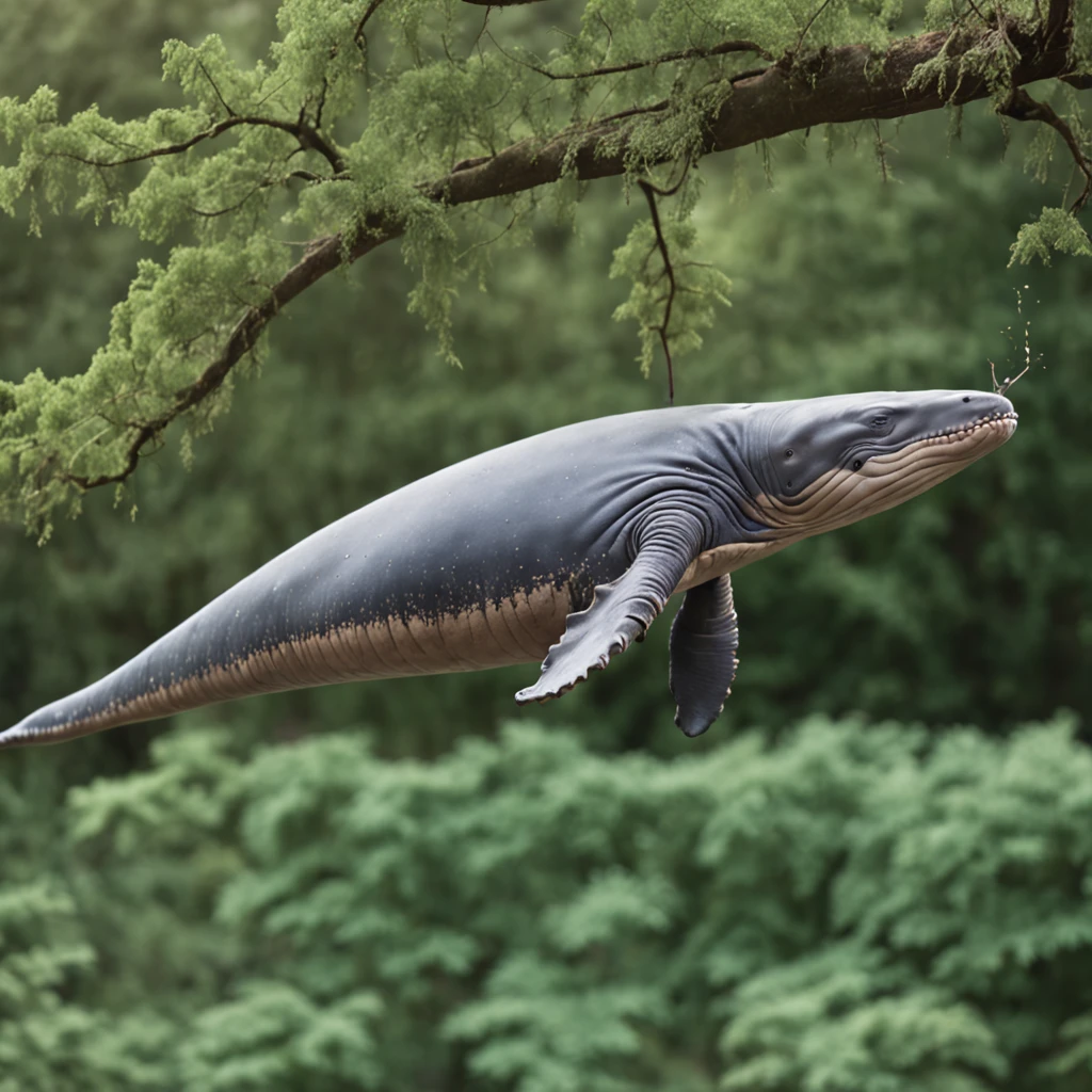 White background, blue whale with a tree on its back, solid color, simple