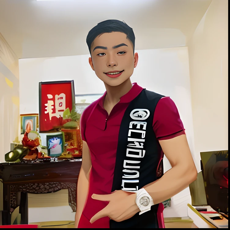 A young and handsome man standing next to a heated argument, mediating with a gentle smile, tense atmosphere, ,in the style of the stars art group xing xing, 32k, best quality, masterpiece, super detail, high details,