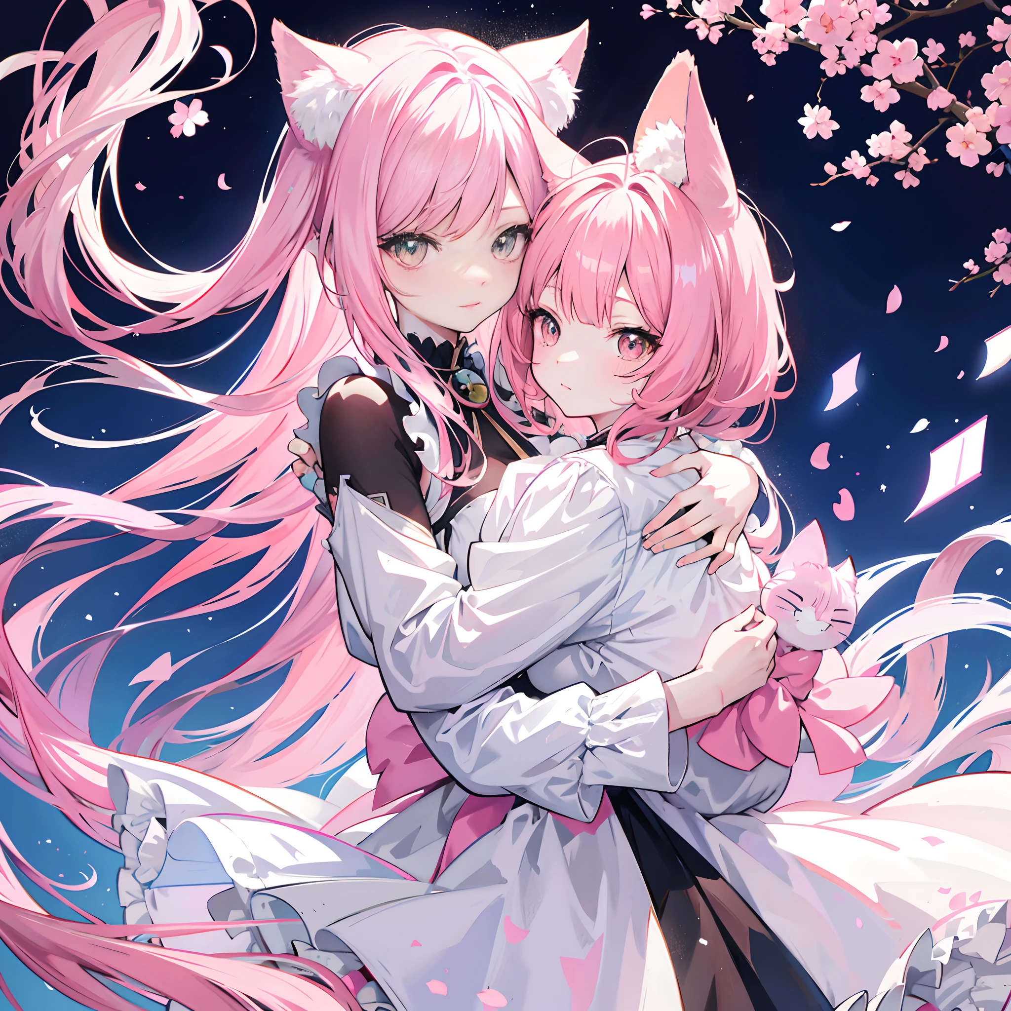 An anime girl with cat ears. Fake cat ears, and the cat ears are framed in gold on the head, long pink hair, very long hair, bright pink hair, white miniskirt with gold belt, She wears white gloves on her hands, pinker BH pinker Tanger, around the neck a golden collar, View to the viewer,
sexly, large , tight juicy ass, elongated yellow eyes with pink fragments, cute face",,