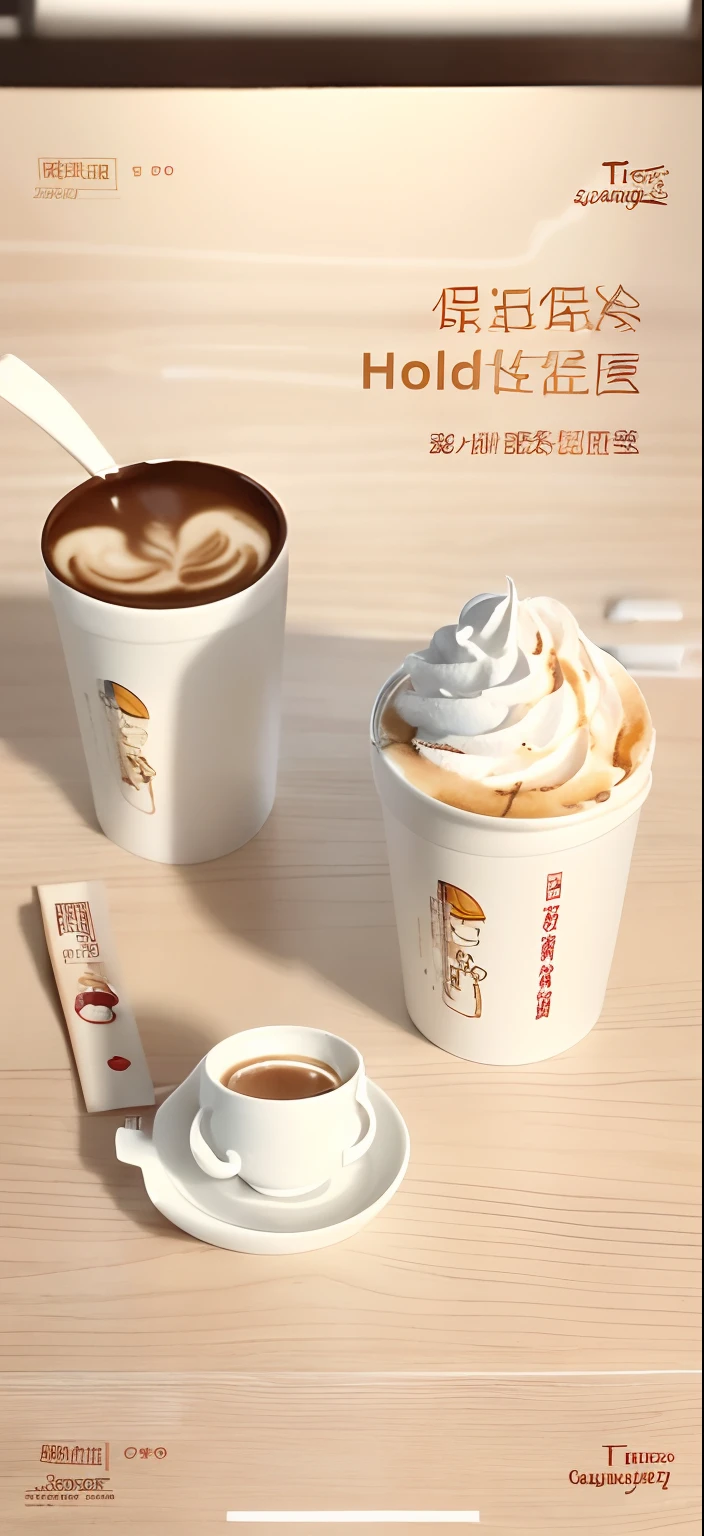 There were two cups of coffee and one cup of coffee on the table, colored milk tea, paper cup, Cai Xukun, coffee mug, ❤🔥🍄🌪, cartoon paper coffee cup, product, inspired by Cao Buxing, coffee mug, whipped cream, advertisement picture, 8 k'', creamy, delicacy, leaked image, Official product image, cappuccino