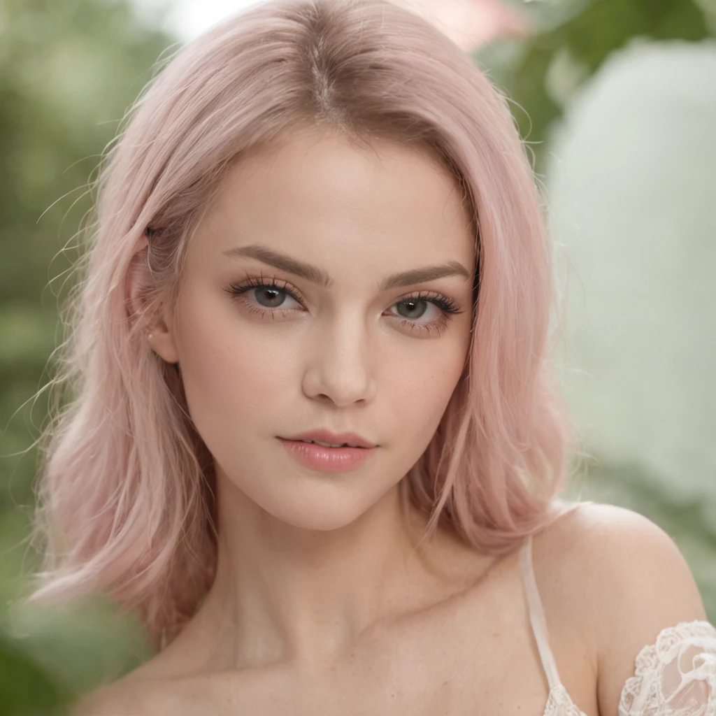 (One lady)、Ukrainian sexy women、18year old、Coquettish chest up,purse your lips,Pupil flickering,Shyness and drunkenness,Plant tattoos,oversized tits,Pink ,Affofualism,photo realisti,God Light,Chest table,One person's point of view,1080p,high detal,Skin Texture。