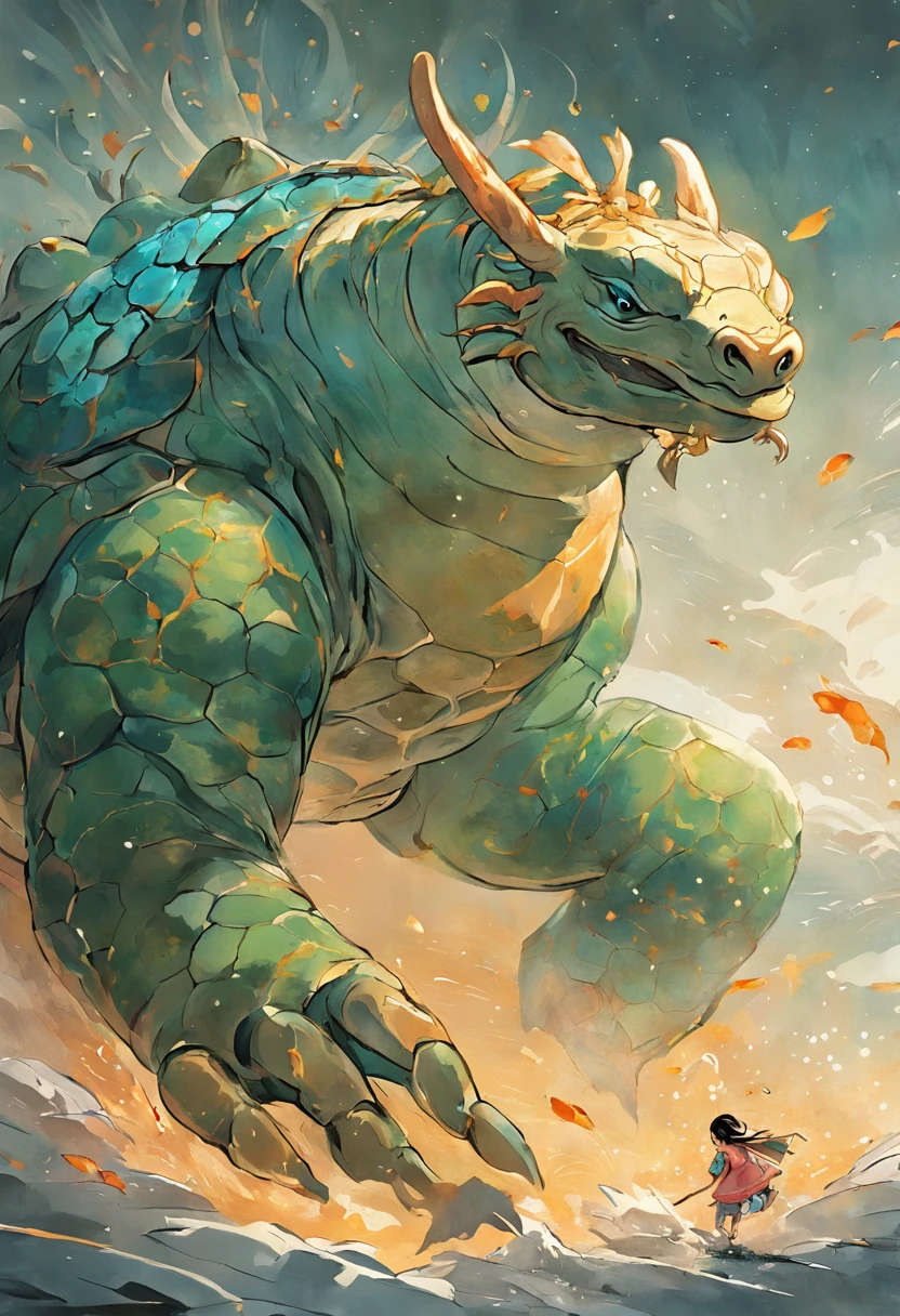 ，（ultraclaro），（melhor qualidade）Work by a CG artist depicting the legend of the
Chinese mythical beast turtle. The turtle is a
Huge body and a carapace encrusted with shiny
Gems, and the details are full of
creativity and imagination. The painting style
adopts the technique of painting in Chinese ink,
e a tartaruga na pintura parece voar para dentro
o ar em uma pintura de paisagem de tinta. This work is
full of the charm and mystery of the traditional
Chinese culture, fazendo com que as pessoas se sintam como se fossem
em um mundo de mitos e lendas, --AR 3:4 --V 5