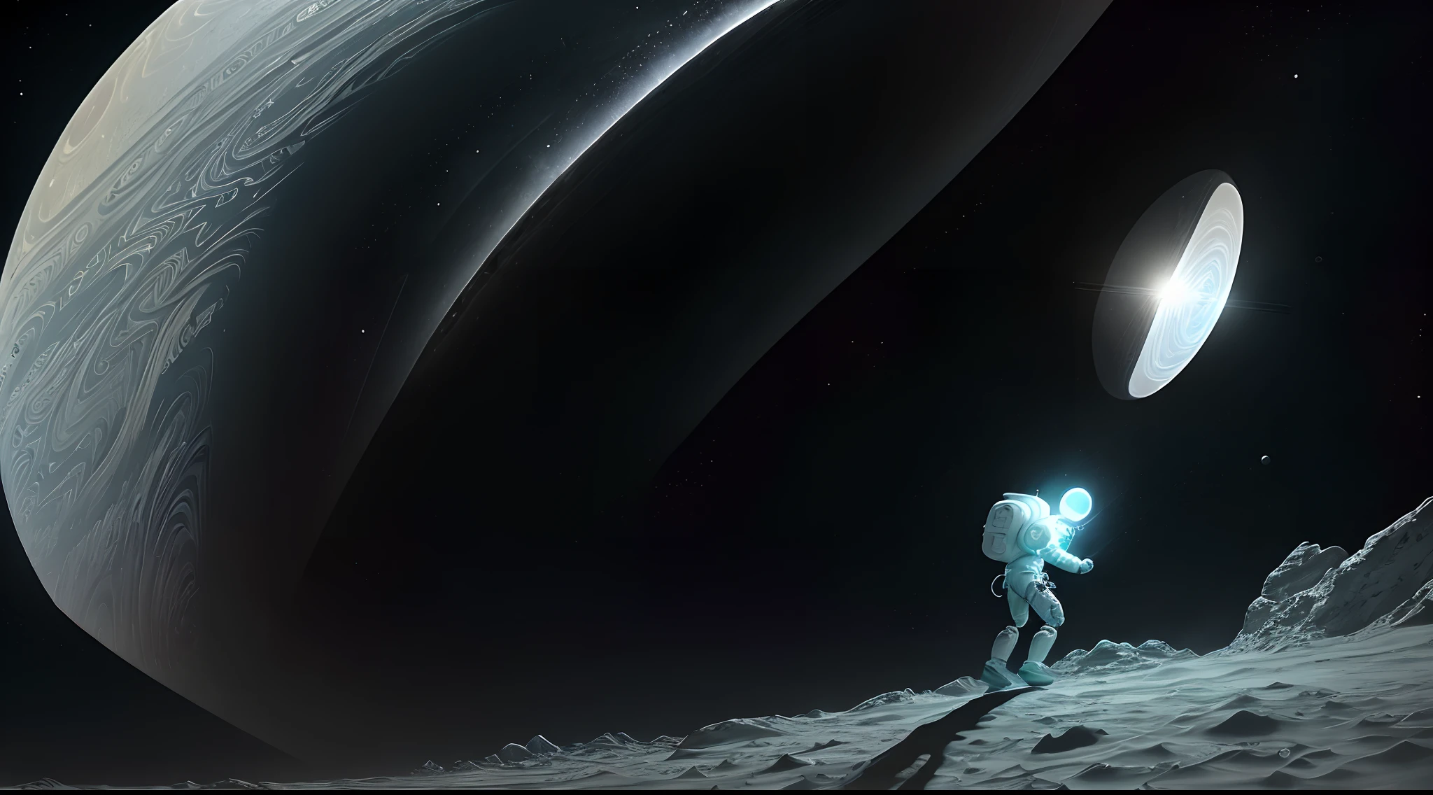 Etherical humanoid walking in Air of enceladus satélite