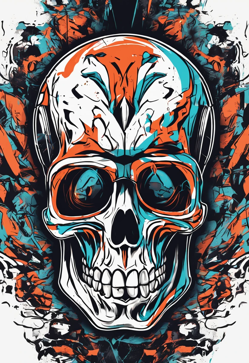 (um retrato de Cyberpunk Skull com fluido colorido l:1), T-shirt logo in conical fine contour style, spelling view, arte em (fundo vazio:1.4)Hands, imagem em 200 DPIs, 4K