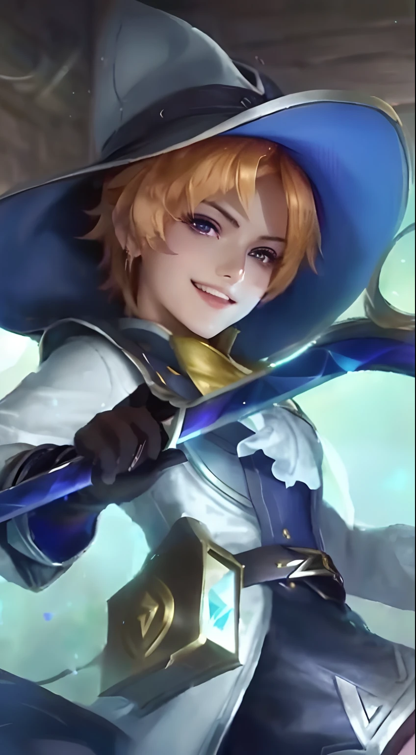 a close up of a person with a hat and a sword, ashe, leblanc, rin, tane skin, orianna, range murata and artgerm, zenra taliyah, roguish smirk, vivy, ezreal (league of legends, charming sly smile, youthful taliyah, smirking male bard, kda, mobile legends,realistic, high quality, 8k