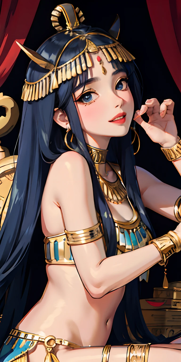 realisticlying、Ancient Egypt、Girls in Cleopatra style、Clothing in the time of the pharaohs、Put a little emphasis on the valley、Face Real、A sexy、Face smile