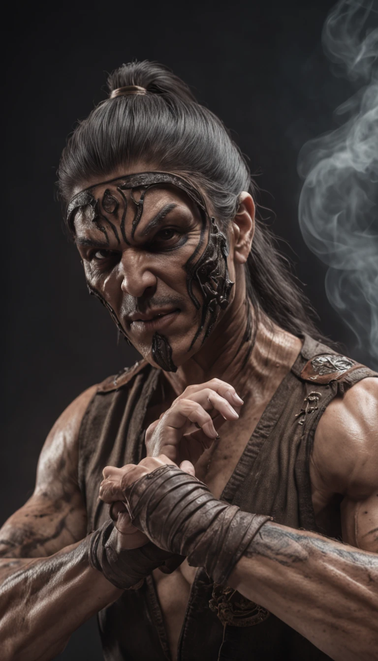 ((Motaro do mortal Kombat, ultra realistic)), (((corpo inteiro))), ((perfect hands)), atordoante, hyper realistic, octan render, surrounded by the effect of smoke and lightning, Estilo Mortal Kombat, fundo antigo, elegante, atordoante, (papel de parede), arte conceitual, detalhes intrincados, altamente detalhado, ((cinemactic)), Dramatic, (extremely high quality, Concedido, master part:1.5), (fotorrealista:1.5), fotografia, Realistic photo, Nikon, Luz Natural, 4k, highes definition, XF IQ4, 150MP, 50 millimeters, ISO 1000 Certification, 1/250 Anos, Luz Natural, Adobe Lightroom, photolab, Photographic Affinity, PhotoDirector 365,