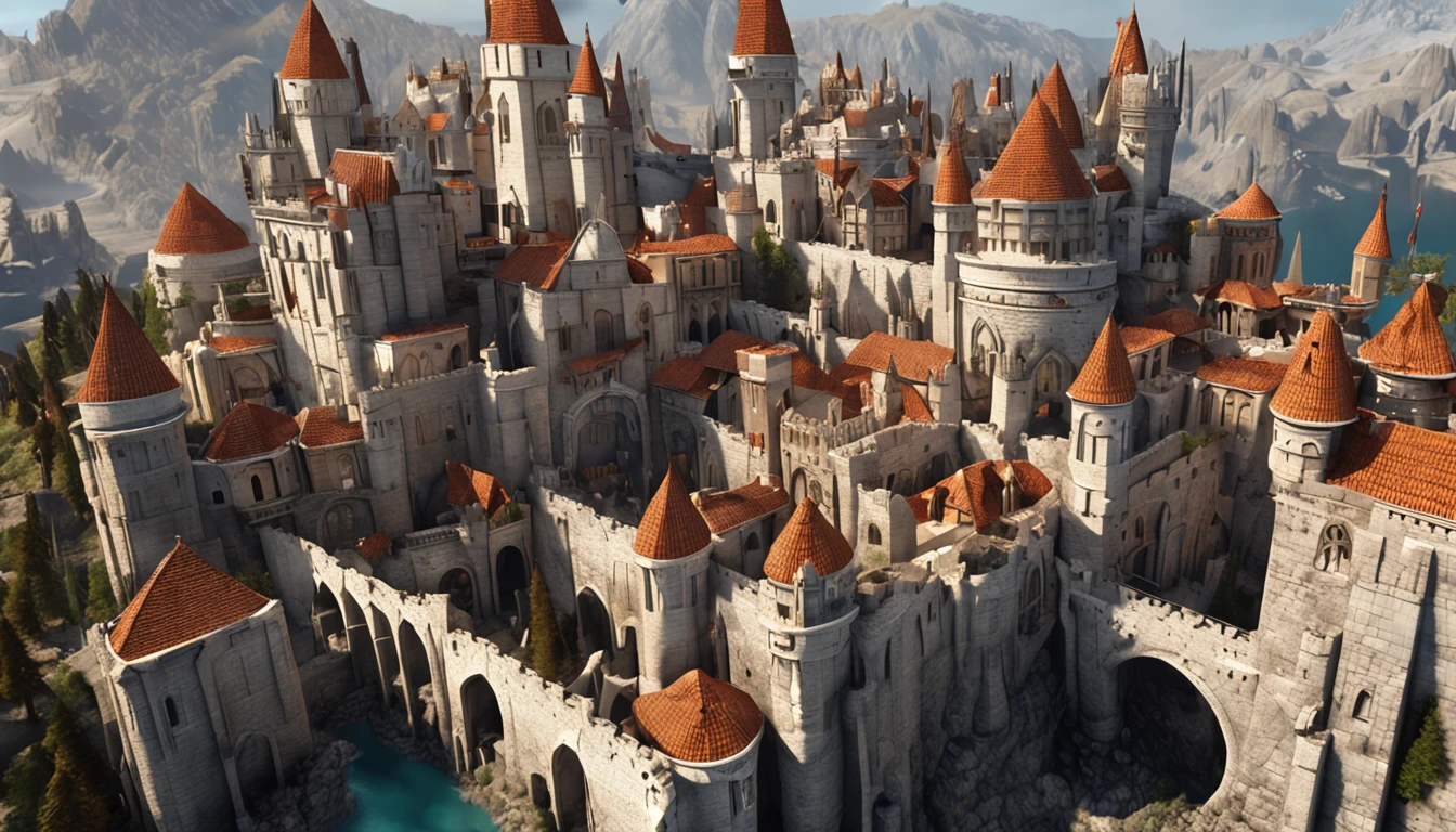 masterpiece, best quality, hyper detailed, epic city, a white glorious medieval city, medieval, fantasy rpg, castle, perfect light, large city, minas tirith, giant dragon, white sky, high bright, ultra hd, super detailed city, ultra detailed castle ::n_blurry, cartoon, poorly drawn