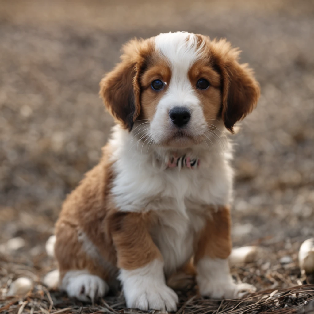 puppy with light brown coat and medium hair with white details