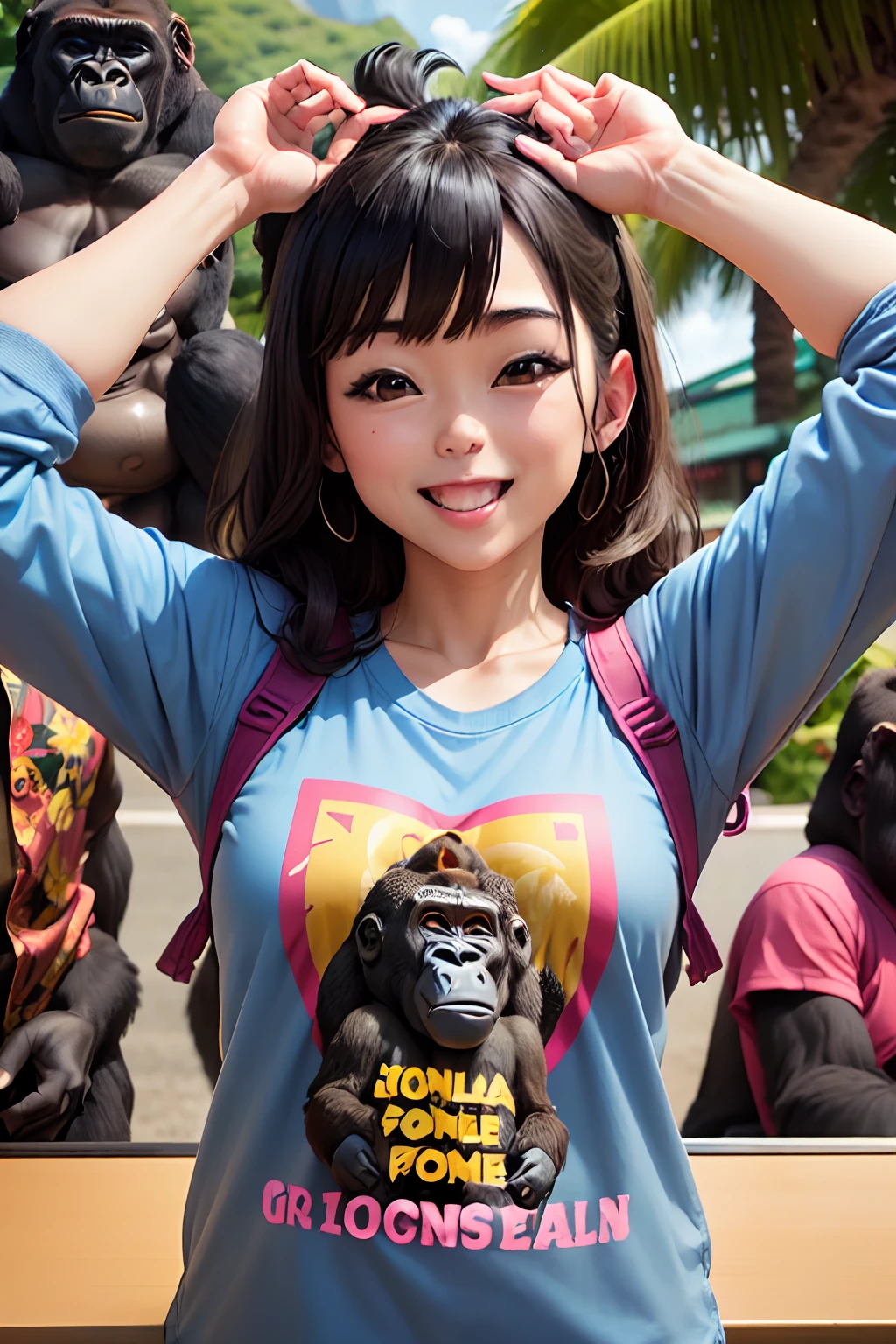 (((gorilla)))、(gorilla、Gorilla Playman、jolly、A smile、Cute gorilla、Aloha shirts、open open mouth）