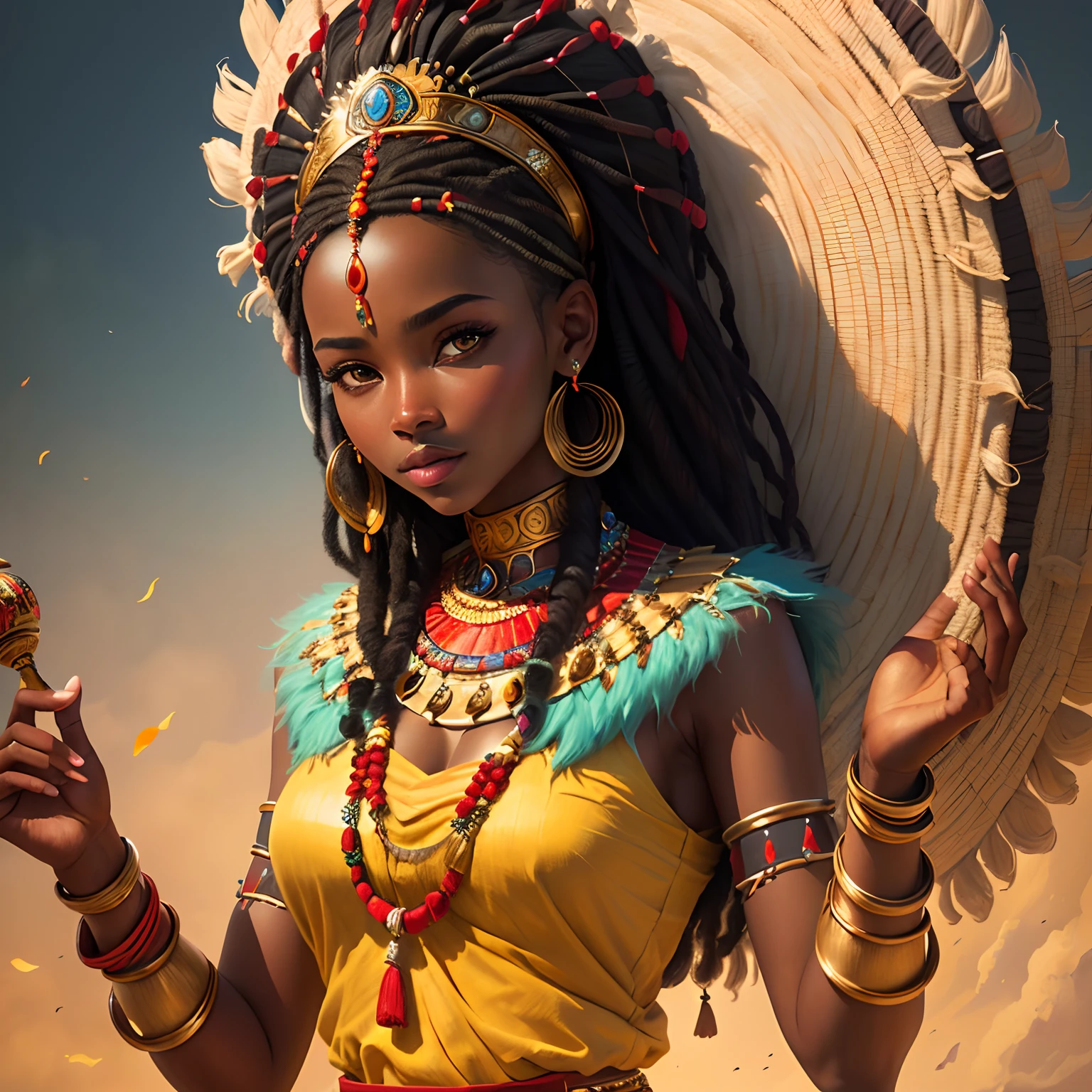 "a realistic visual depiction of a beautiful African princess, full of cultural traits and traditional dress."