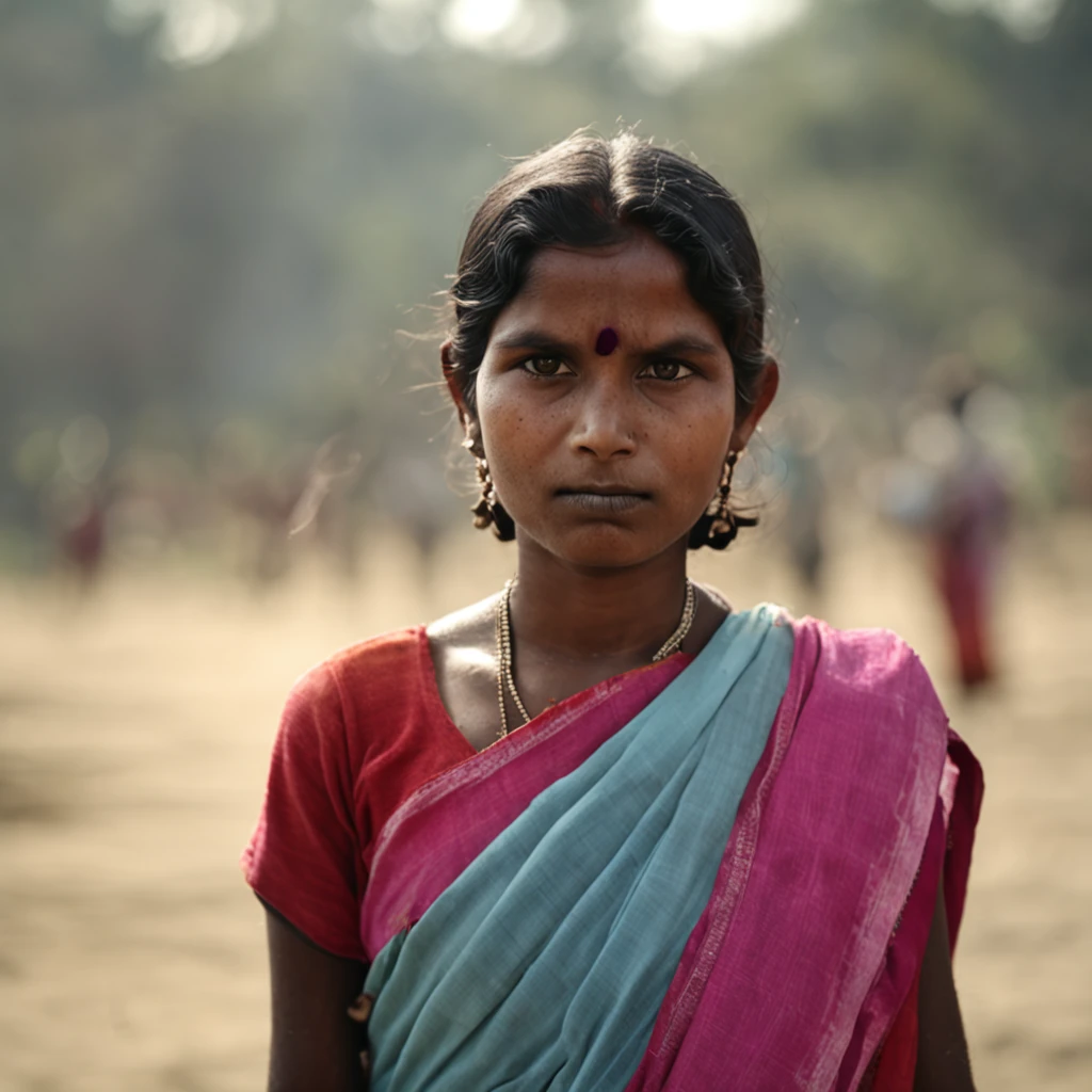A Bangladeshi sweet girl is wearing skyblue saree in thepaddyfield, going to attend the war as a guerrillas, war photography,1971 bangladesh liberation war photographs, detailed facial features, firminbaes, hand with rifel, intense gaze,portrait photography, backgroundblur,captured by Sony Alpha a7 Illcamera with Sony FE 24-105mm f/4 G OSS lens*