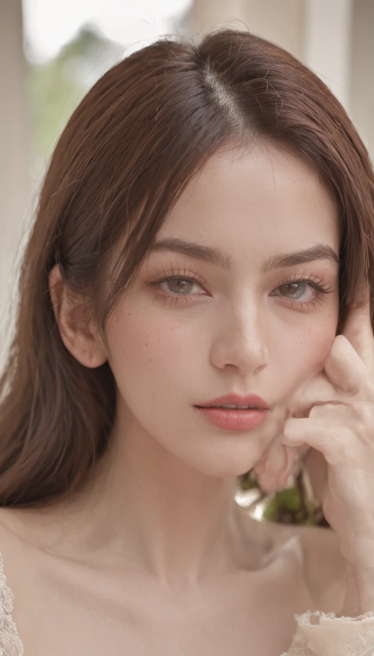(One lady)、Sexy women in Afghanistan、18year old、Coquettish chest up,purse your lips,Pupil flickering,Shyness and drunkenness,Plant tattoos,oversized tits,Pink ,Affofualism,photo realisti,God Light,Chest table,One person's point of view,1080p,high detal,Skin Texture。