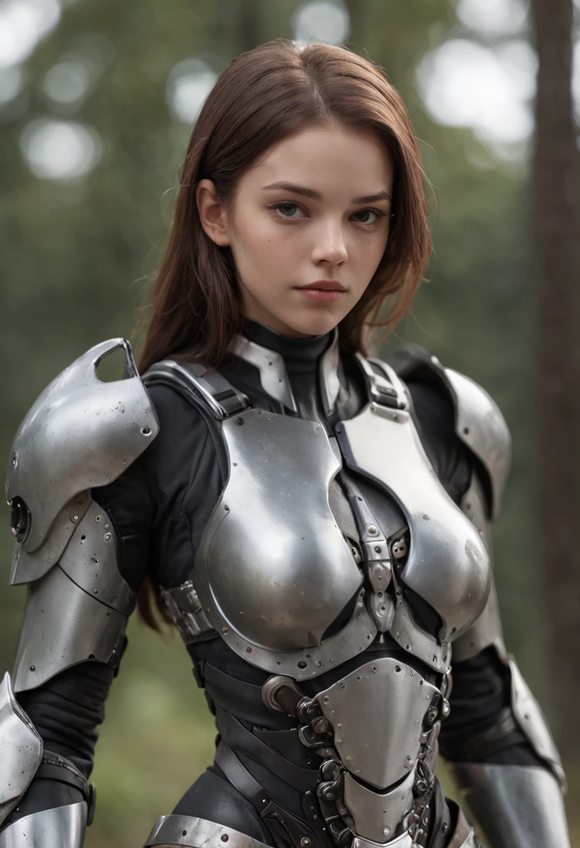 (master part), (melhor qualidade), renderizado, Realistic, Ultra Detalhado, rosto perfeito, corpo perfeito, 1 fita, Beautiful girl,  na armadura vermelha, mechanical armor, exosqueleto, stand, pose legal, sexy, looking from behind
