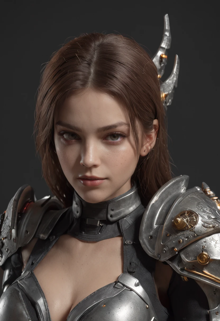 (master part), (melhor qualidade), renderizado, Realistic, Ultra Detalhado, rosto perfeito, corpo perfeito, 1 fita, Beautiful girl, na armadura vermelha, mechanical armor, exosqueleto, stand, pose legal, sexy, looking from behind