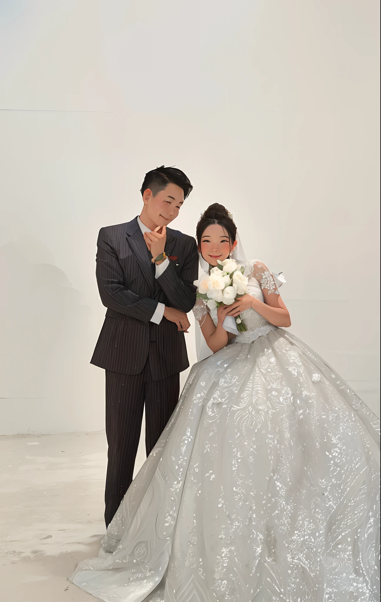 "Forbidden City, wedding photos, Chinese wedding dress, embroidery, blue sky and white clouds, husband and wife, men's show he, Taihe Hall, love, smile, sunny, grand and wide scene, exquisite details, super high detail, excellent shadow shading treatment, excellent production, best picture quality, official art."