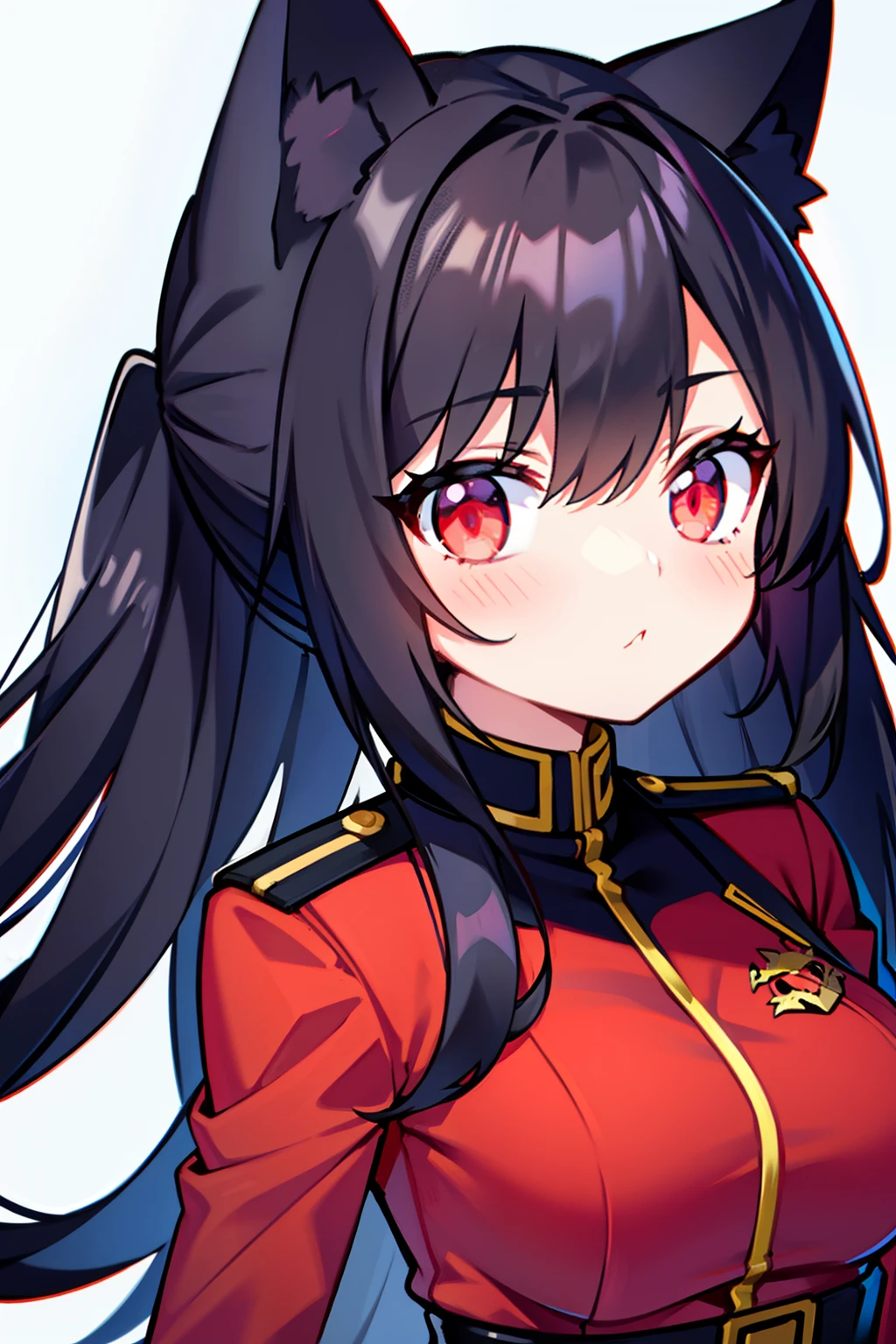 Black hair, Cat ears, Cat girl, Red eyes, Officer uniform, , Germany, Black officer uniform，