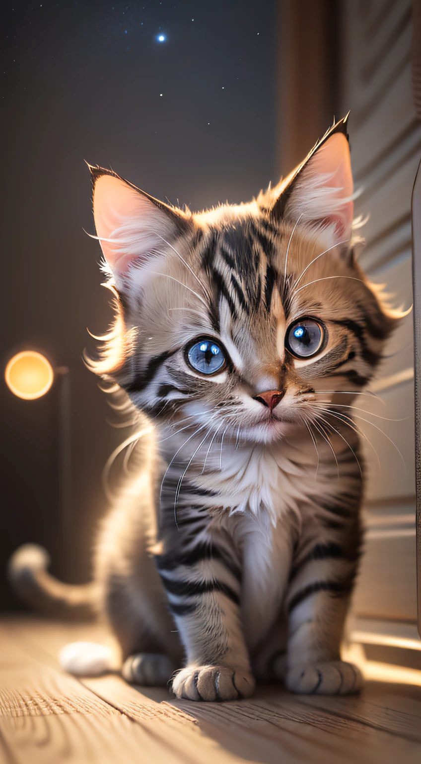 Little baby cute cat,Baby cute cat glowing red light in dark night and cat's eyes, High quality,high resolution,Dark background