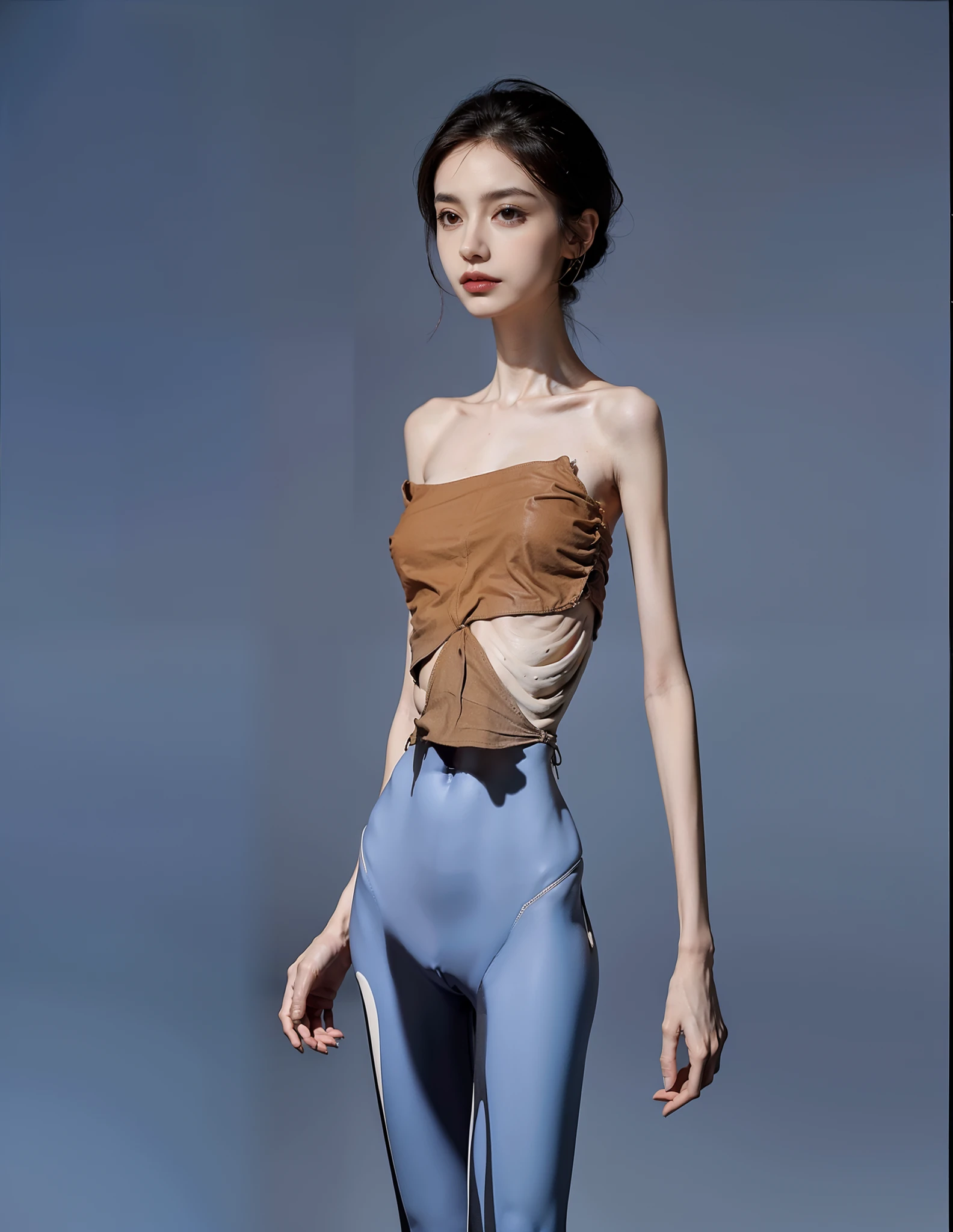flatchest,Thin,hunger,Protruding ribs,buldging pelvis,big breasts thin waist,Thin leg,The collarbone is convex,Malnutrition,femele,skeleton