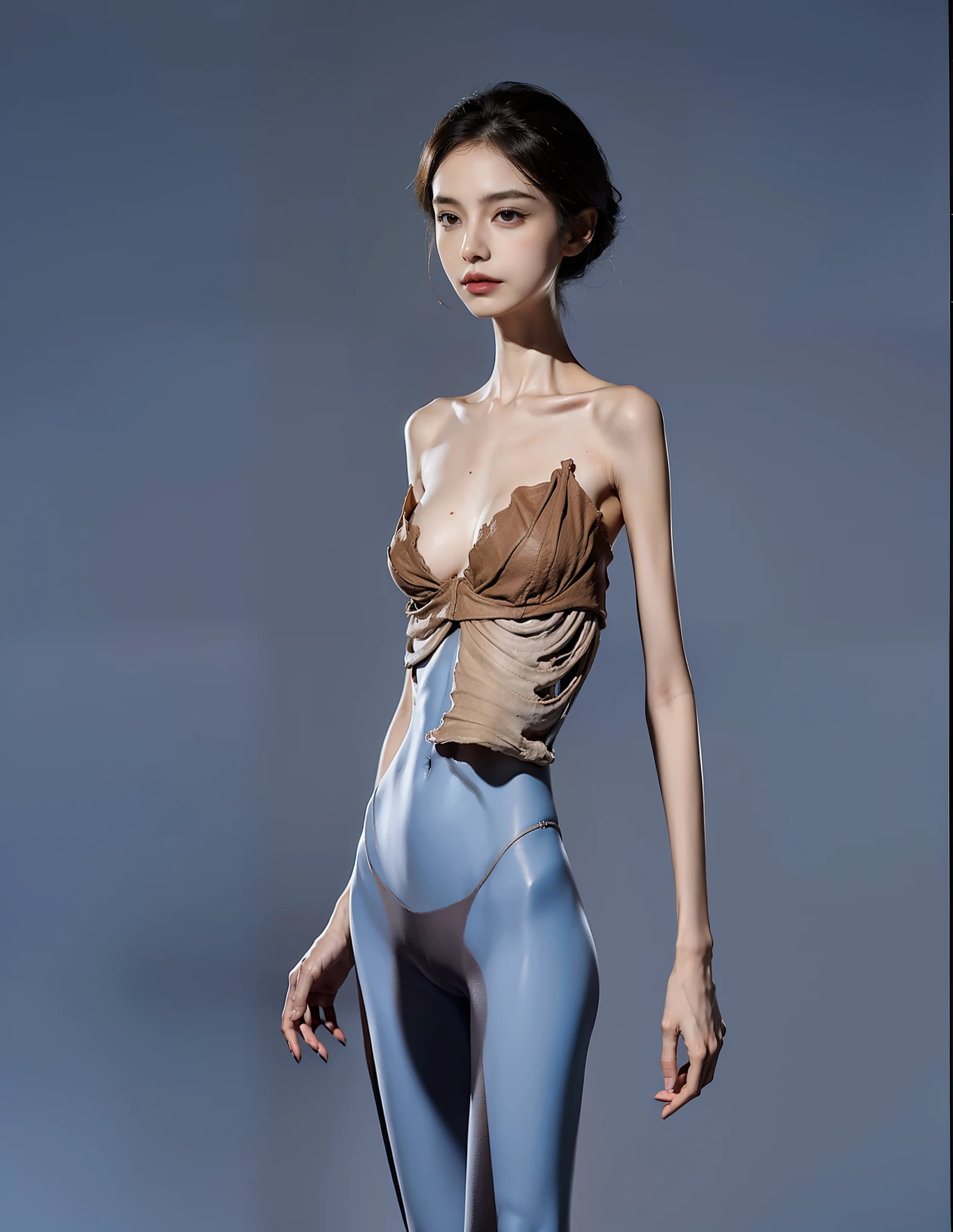 flatchest，Thin，hunger，Protruding ribs，buldging pelvis，big breasts thin waist，Thin leg，The collarbone is convex，Malnutrition，femele，skeleton