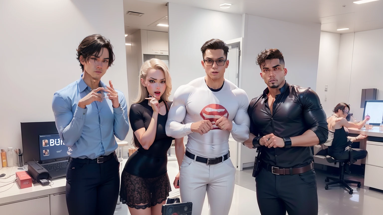 Make the four characters as members of The Fanstastic Four with sexy appearance and super powers