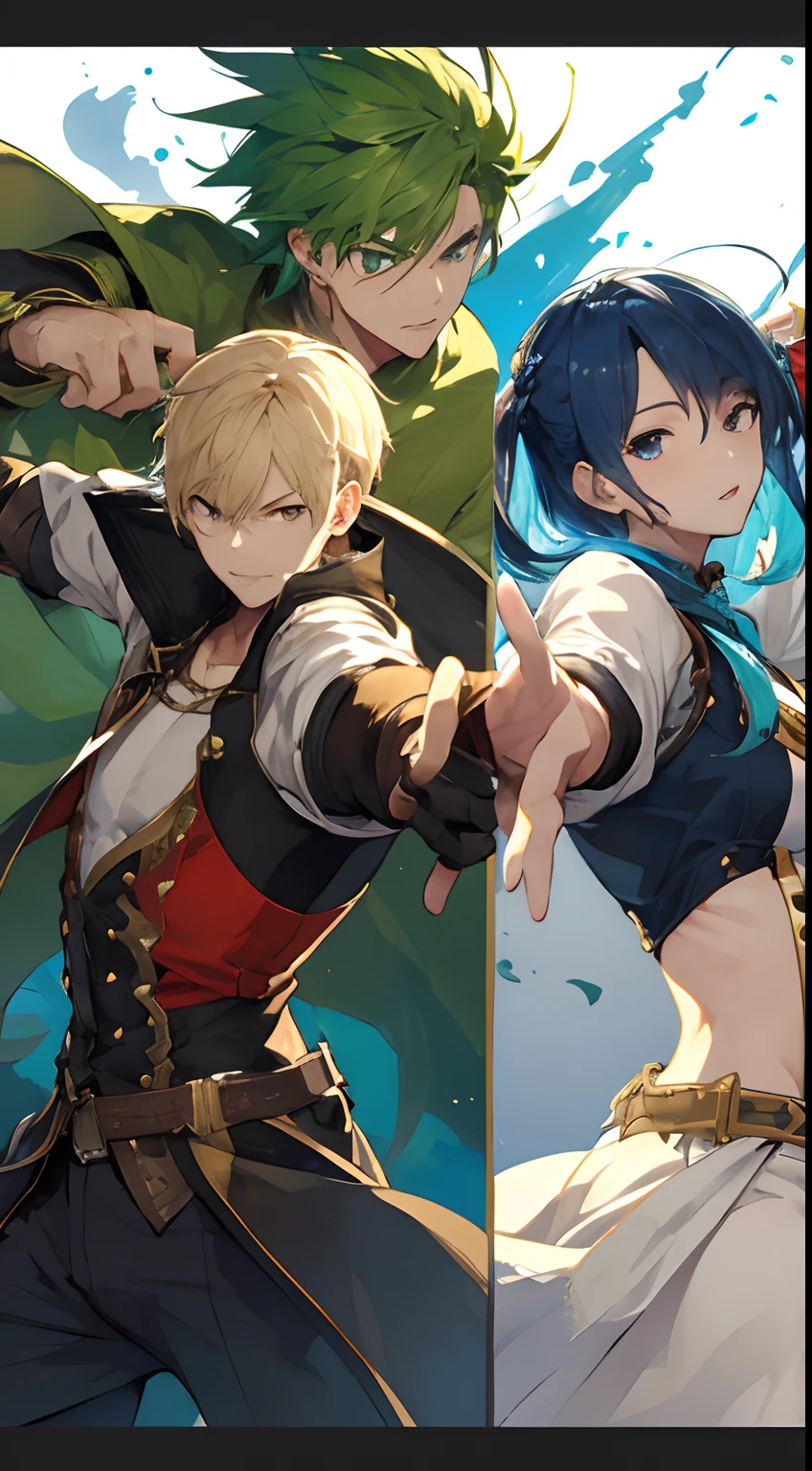 (masterpiece、top-quality、hightquality)、Pair of males、Paired characters、Two side by side、Game Character Pose、Whole body、Special Move、a cool、Dynamic