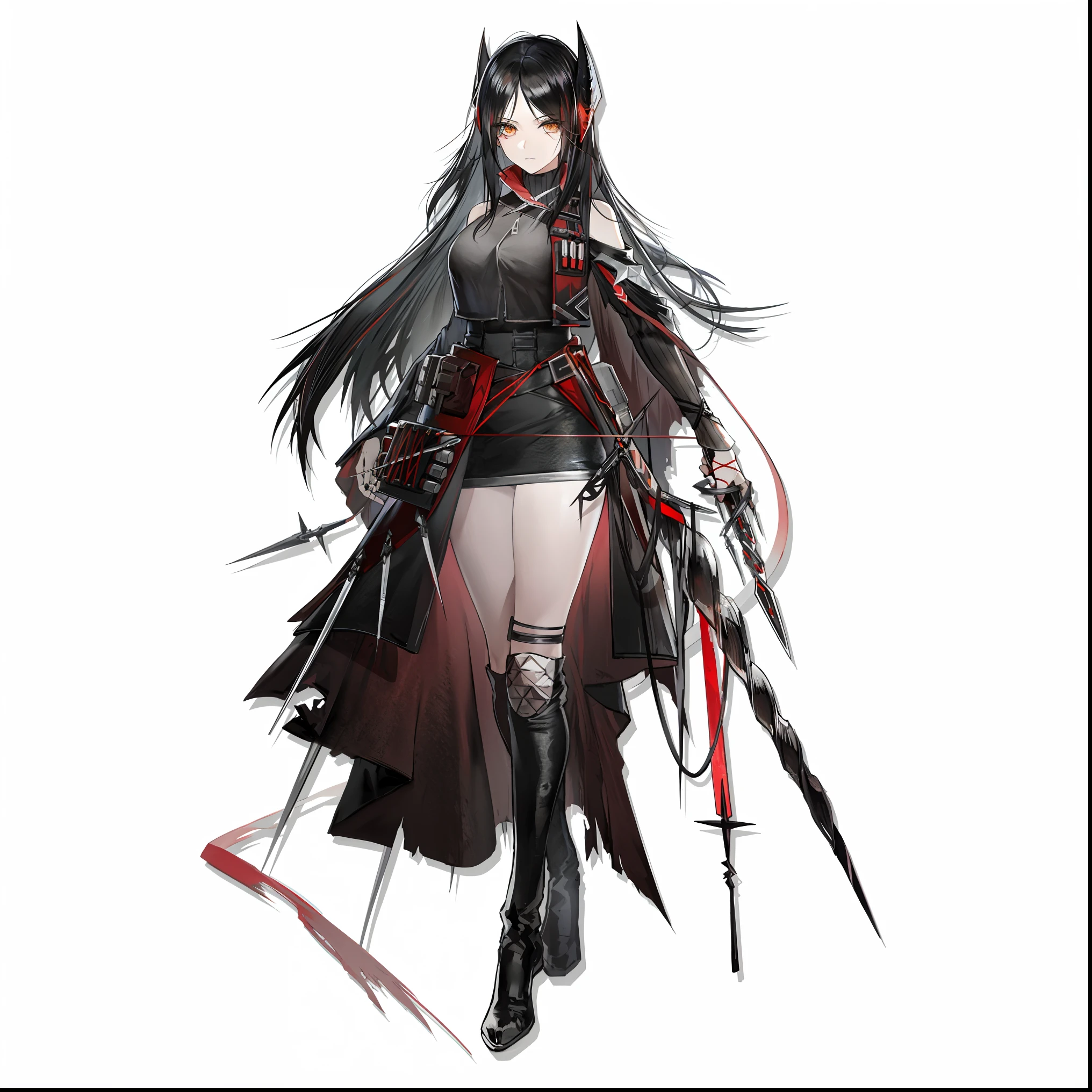anime girl with long black hair and red and black dress holding two swords, from arknights, katana zero video game character, from girls frontline, arknights, gapmoe yandere grimdark, girls frontline cg, girls frontline universe, girls frontline style, fine details. girls frontline, female rouge assassin, by Jin Homura, code vein