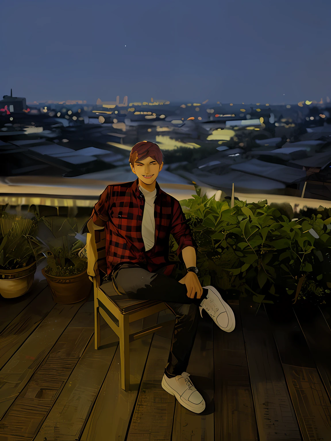 A young and handsome man standing next to a heated argument, mediating with a gentle smile, tense atmosphere, ,in the style of the stars art group xing xing, 32k, best quality, masterpiece, super detail, high details,
