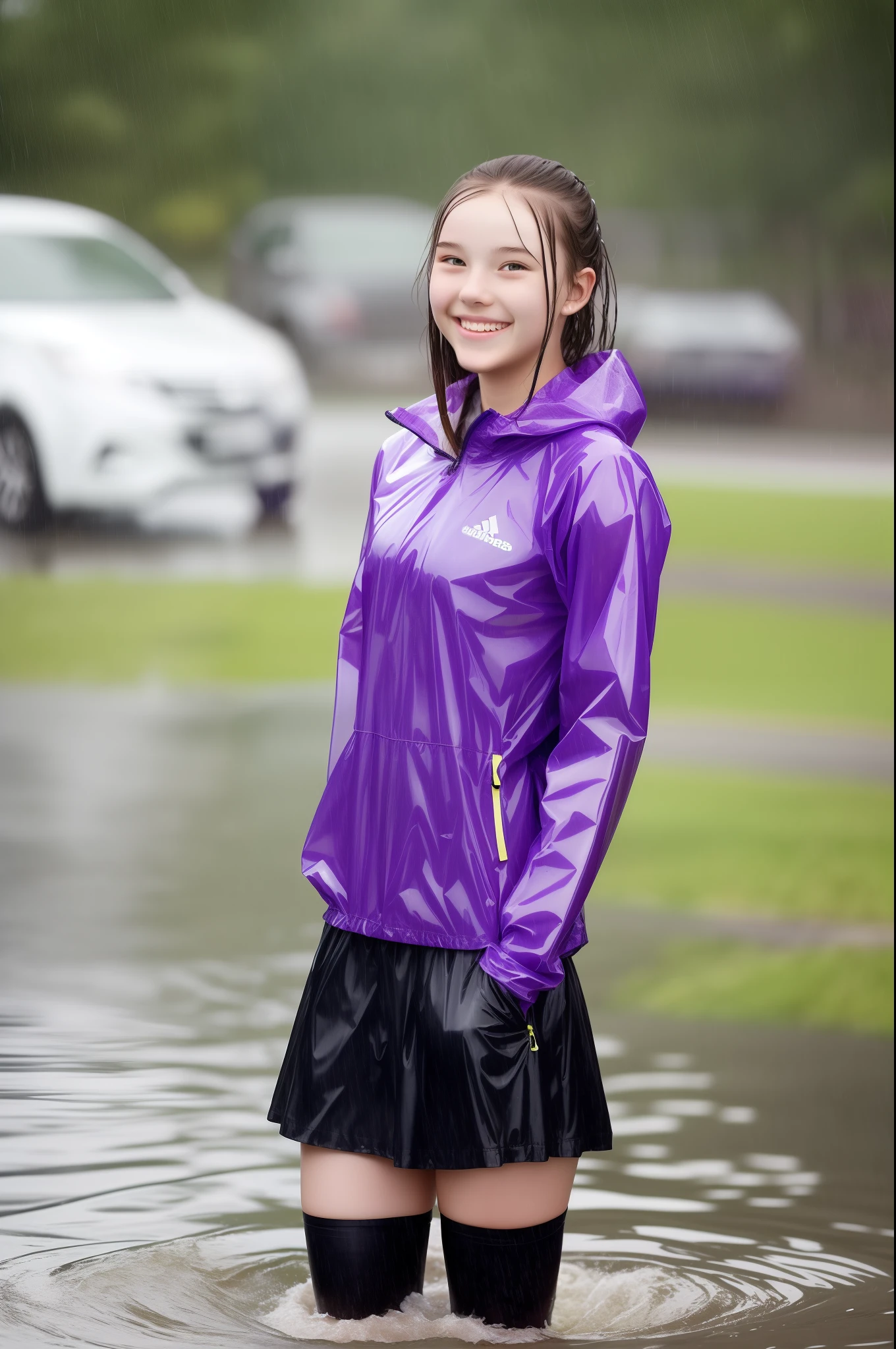 High school girl after getting wet in the rain
Bright smile
Transparent　Athletics