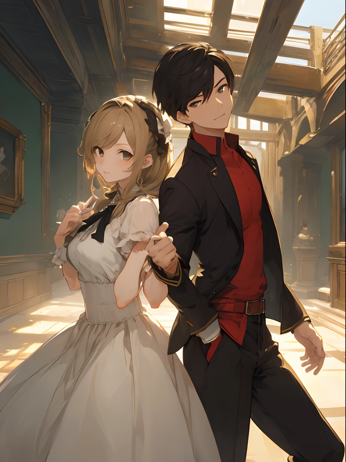 (masterpiece、top-quality、hightquality)、2male、Paired characters、Two Boys、Friends、Game Character Pose、Whole body、Two people side by side