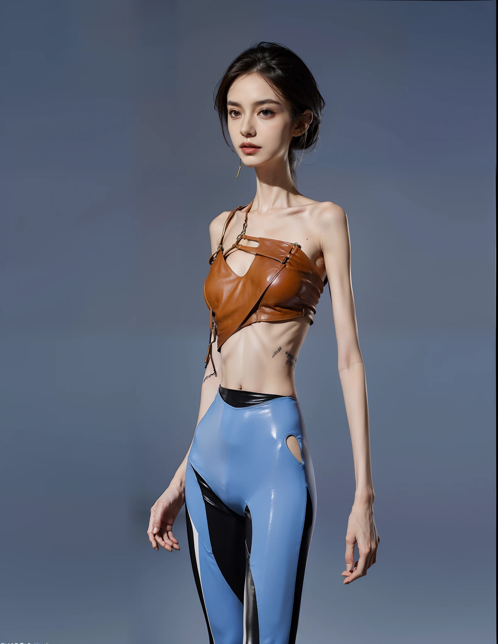 flatchest,Skinny,The ribs are obvious,hunger,Protruding pelvis,Thin,The collarbone is prominent,weak,skinny pants,tightsuit,leather pant,big breasts thin waist,Thin leg,Protruding sternum