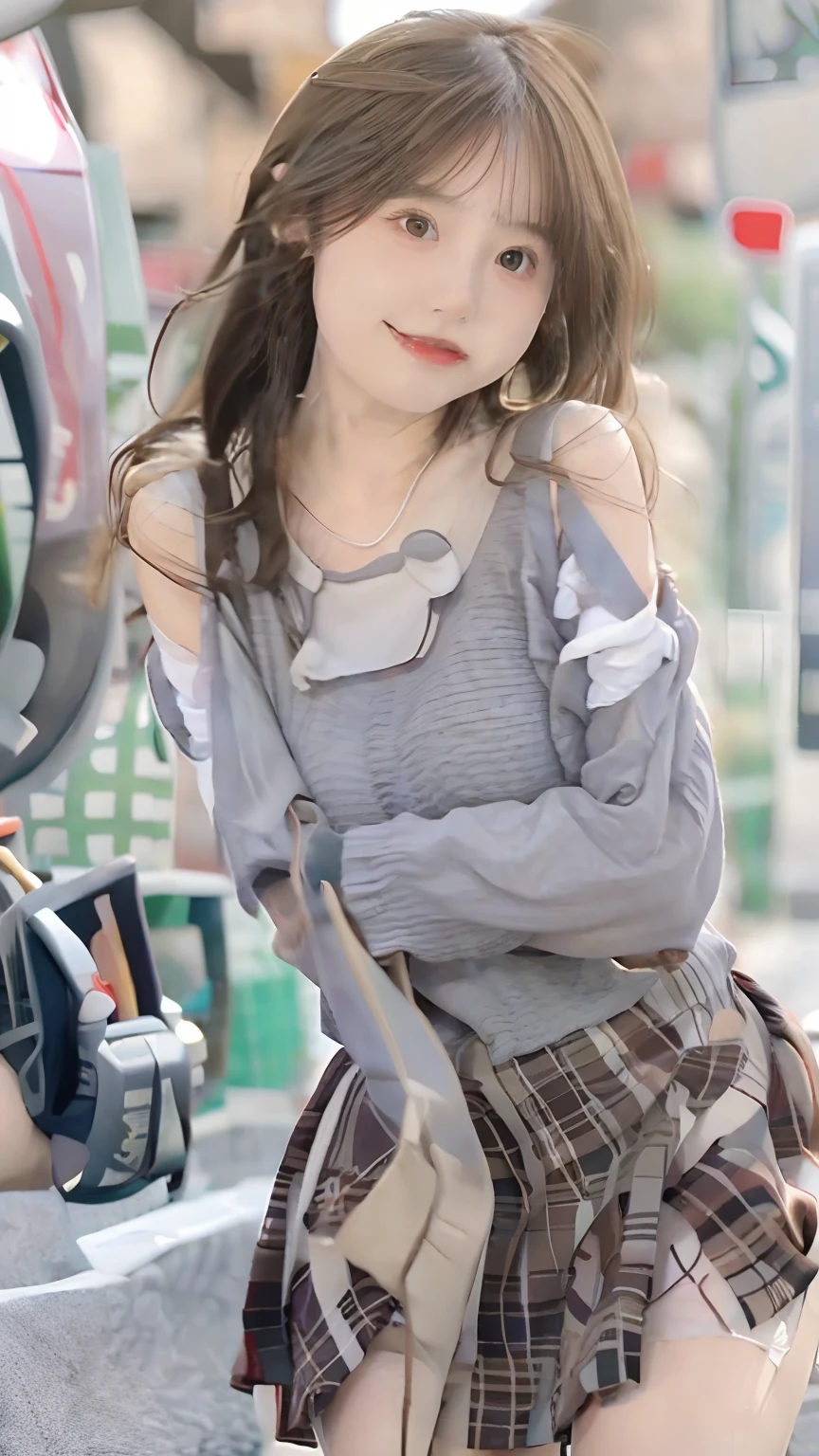 (8K、4K、Top image quality、hight resolution、超A high resolution:1.1)、(masterpiece、realisitic、Photorealsitic:1.1)、petite short stature、Yg and cute idol smile、(Huge breasts)(Clothed big breasts , Loli breasts,a miniskirt)Raw feet、Double piece with hands raised (White plain clothes ,Shoulder knitting,)