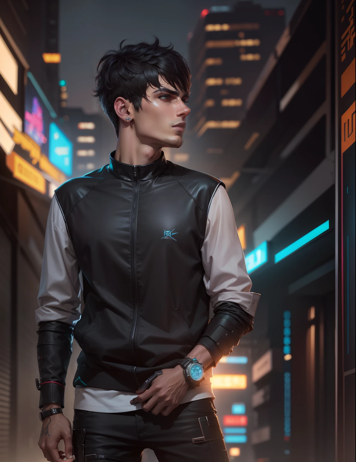 Change background cyberpunk handsome boy, realistic face,8k,ultra realistic