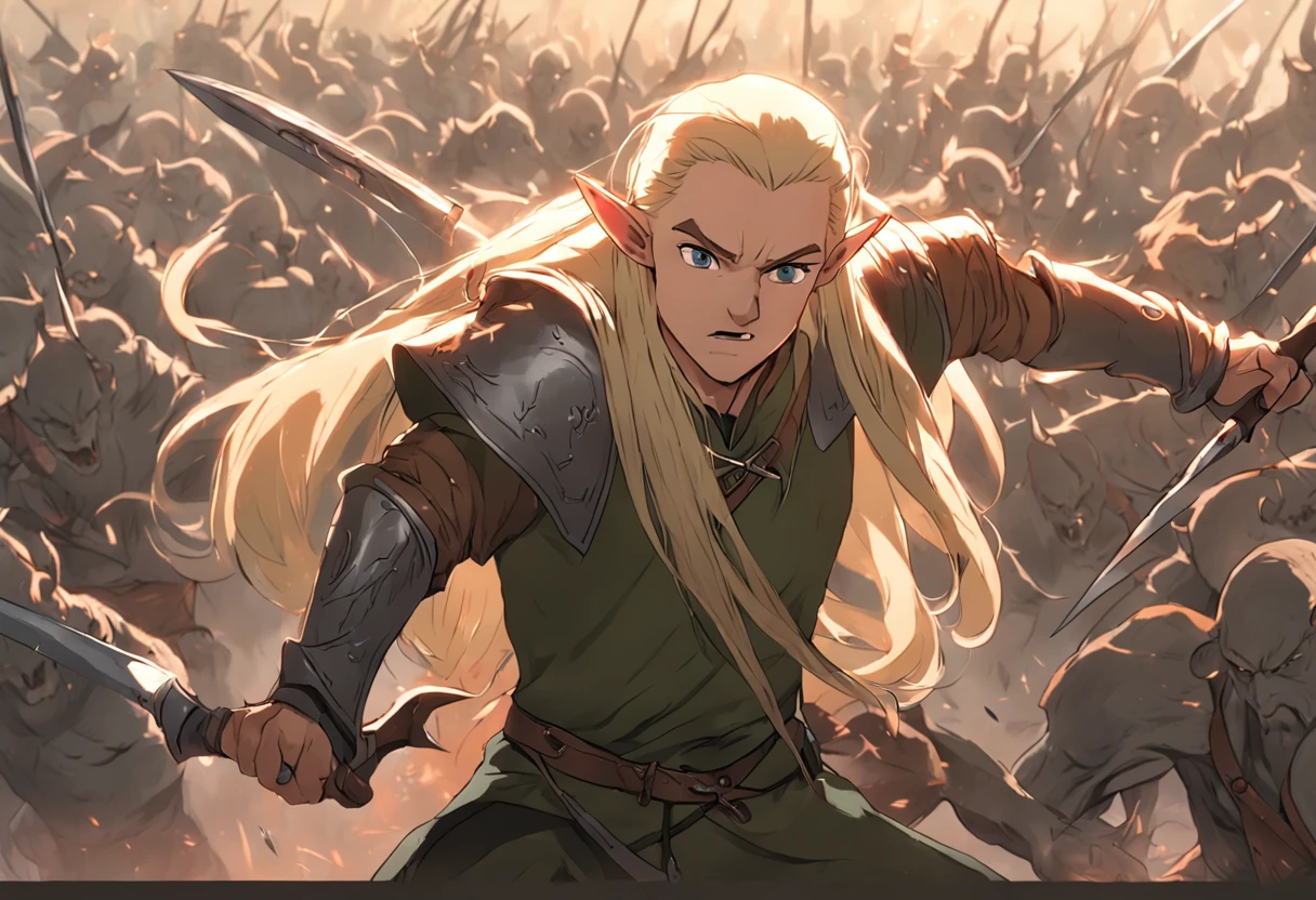 Legolas fighting orcs in the movie The Hobbit of the Lord of the Rings