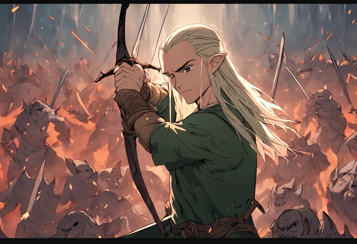 Legolas fighting orcs in the movie The Hobbit of the Lord of the Rings