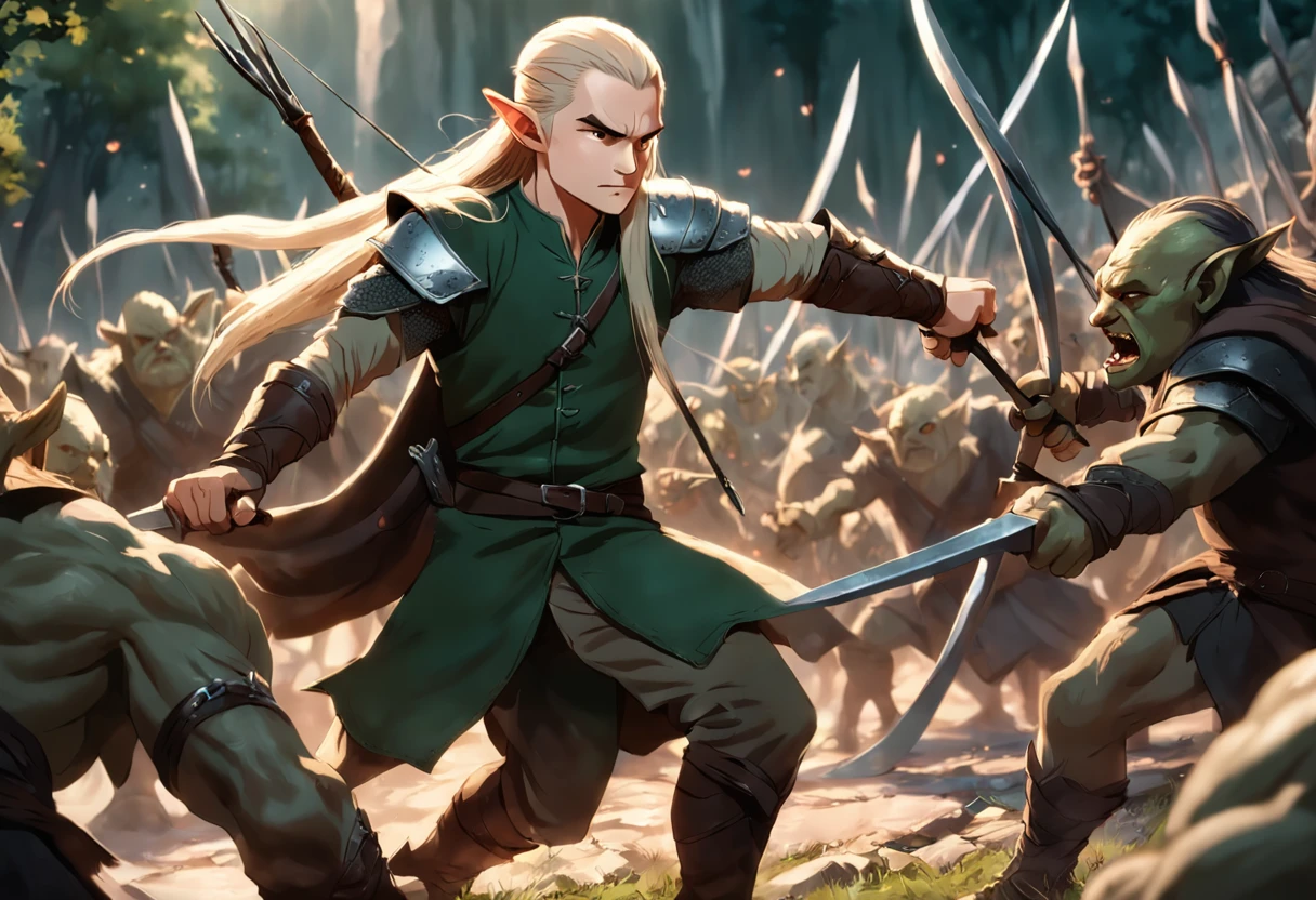 Legolas fighting orcs in the movie The Hobbit of the Lord of the Rings
