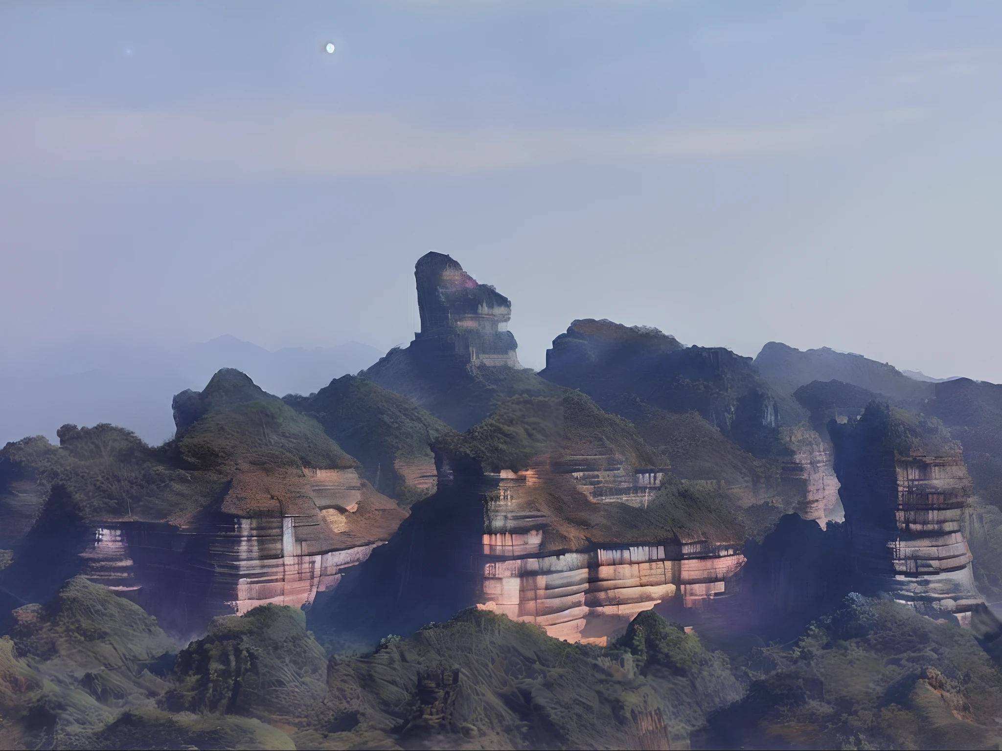 In the starry night sky,Bright moonlight,chinese style,Danxia landforms,Chinese Mid-Autumn Festival