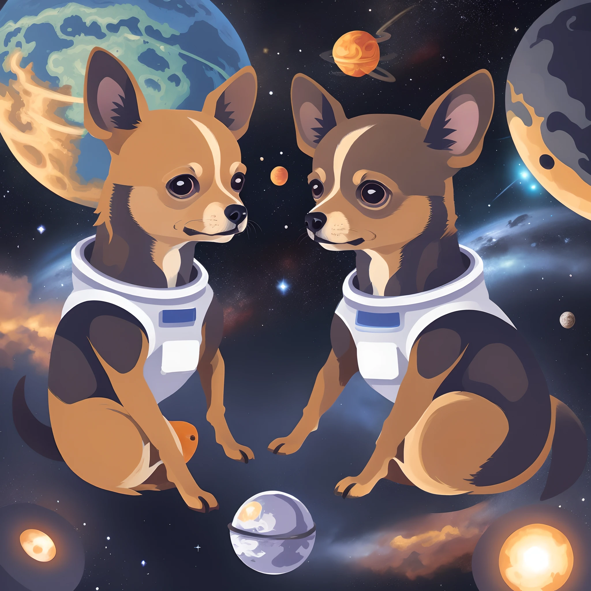 surrealist black chihuahua astronaut, outer space in the background