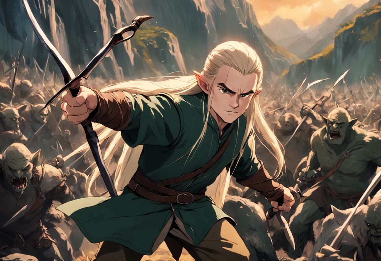 Legolas fighting orcs in the movie The Hobbit of the Lord of the Rings