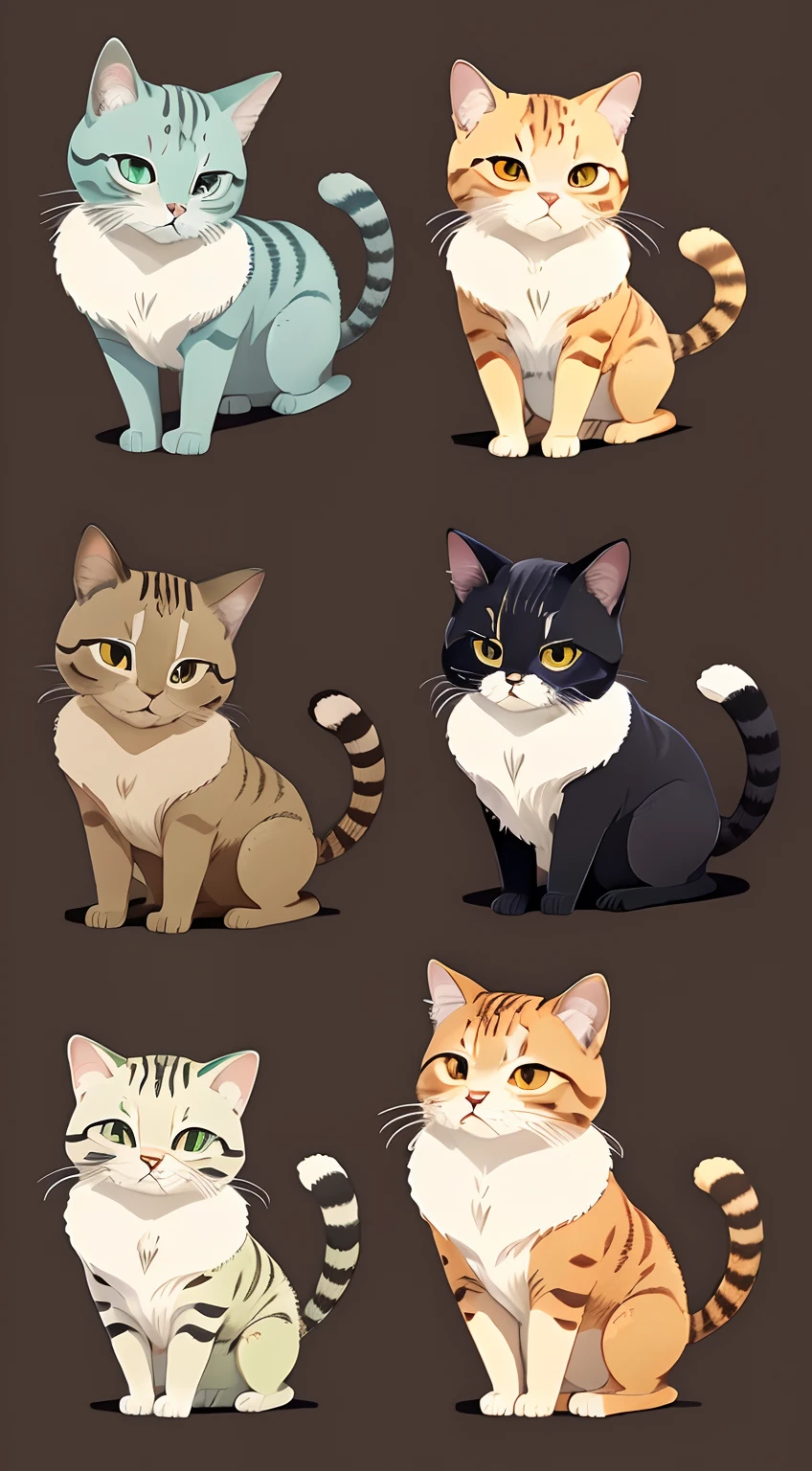A closeup of a group of cats sitting on a brown surface, gatos bonitos, Gatos, GatosGatosGatos, warrior cats fan art, design do gato, gato anime realista, gatos, Gato. pintura digital, arte digital detalhada bonito, gatos gatos dreamGatos, gatos guerreiros, arte digital bonito, gato anime, Gatos! are around, fanart detalhado, gatinhos bonitos