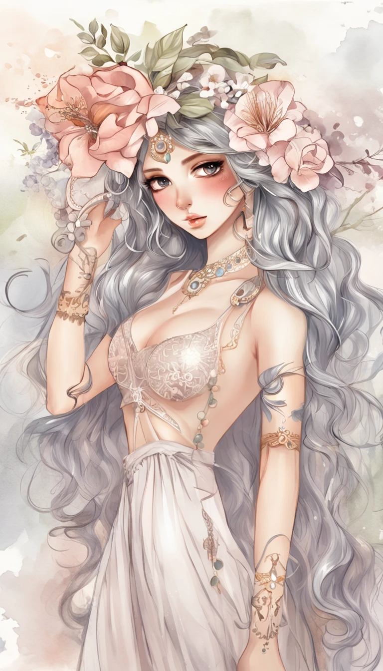 (melhor qualidade,tmasterpiece), adolescente bonita, deusa bonita, deusa sexy, Espadas, guindaste branco, The right hand, A long, flowing dress, Pernas delgadas Cabelos prateados, Por franja, Amarre um rabo de cavalo, Beautiful hair accessories, cenas detalhadas, a noite, starly sky, luz fria, lua cheia, (em rosa, cores brancas, cores ciano), ((de lado)), ((parte superior do corpo)), ((Realistic))
