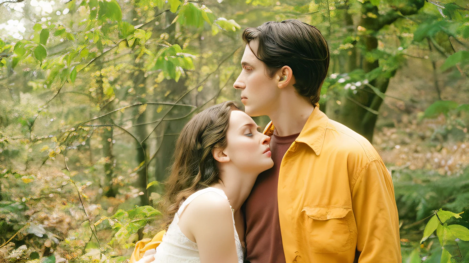 there is a man and woman kissing in the woods, still from the movie, highlight scene of the movie, 35mm —W 1920 —H 1080, still from a movie, film still from the movie, high quality film still, film promotional still, screenshot from a movie, an film still, movie filmstill