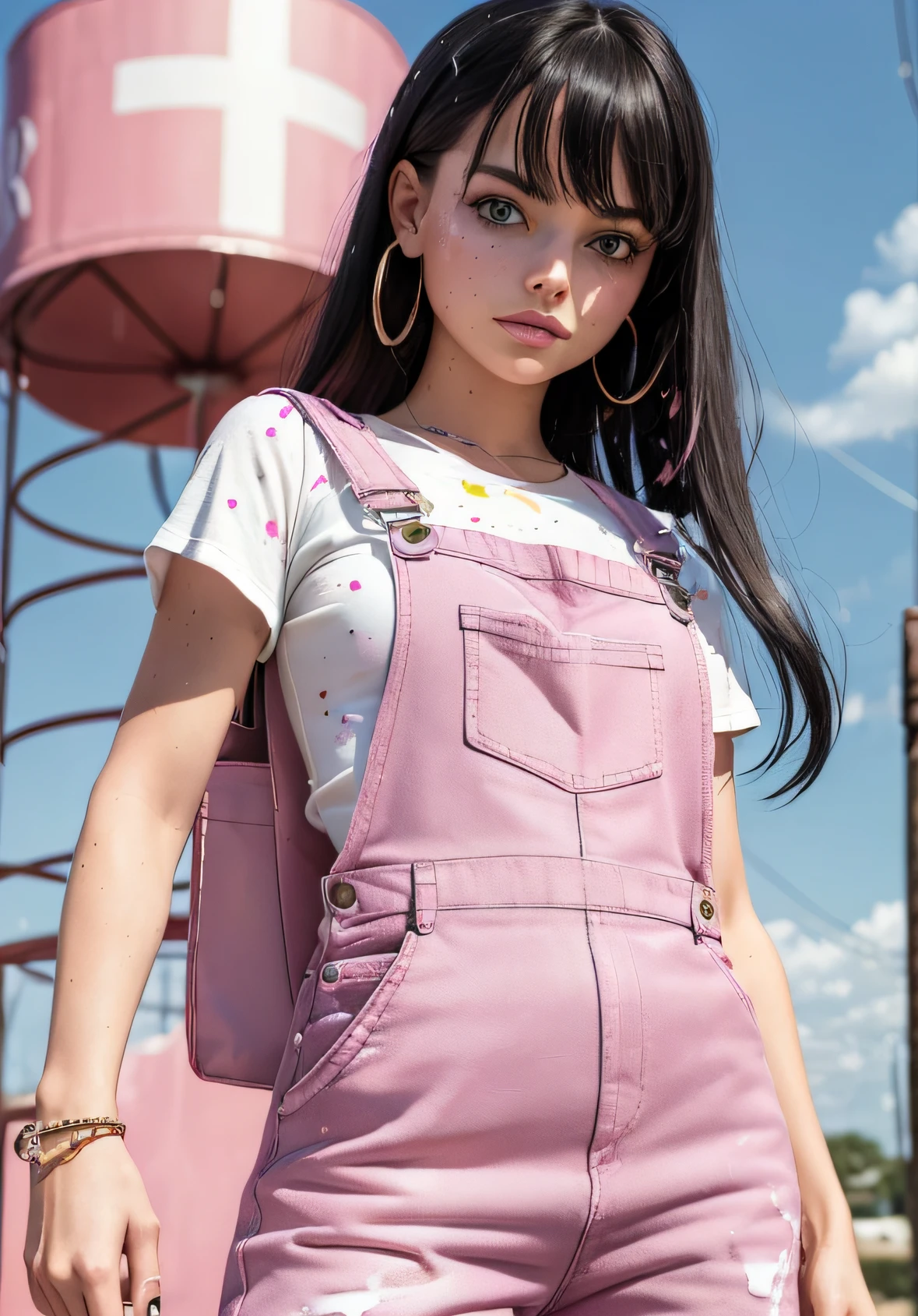 Ultra High Res, High Res (Masterpiece: 1.4), Hyper Detail, 1 Girl, 10 Year Old, Front Looking At Viewer, InboxDollPlaySetChiron Style, ((Medium Shot: 1.7)), No Humans, Doll, Toy, Black_Barbie, Giftboxed, character print, ((black hair)), medium length hair, light brown eyes, (((wears detailed pink artist painter overalls and matching accessories: 1.5))), ((bodysuit she is wearing has paint splatters: 1.6) ), ((quite an artist in drawing: 1.8) ), pink sparkles, sparkles, Barbie pink theme, beautiful girly Barbie, full lips, chapped lips, heavy makeup, smoky eyes, detailed eyes, pretty face, 3DMM, style InboxDollPlaySetQuiron, margot robbie,