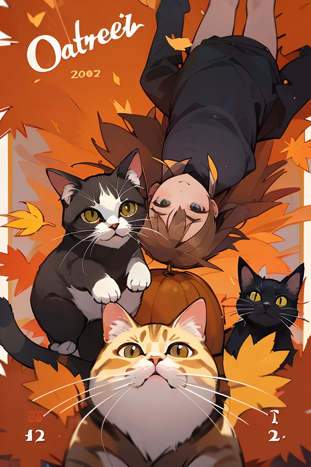 a calendar with a cat face and the words october, oct, 🍂 cute, !!!! cat!!!!, by Verónica Ruiz de Velasco, by Manuel Ortiz de Zarate, !!! cat!!!, by Matteo Pérez, by Oscar Rodriguez Naranjo, 🍁 cute, by Pedro Álvarez Castelló, by Federico Uribe