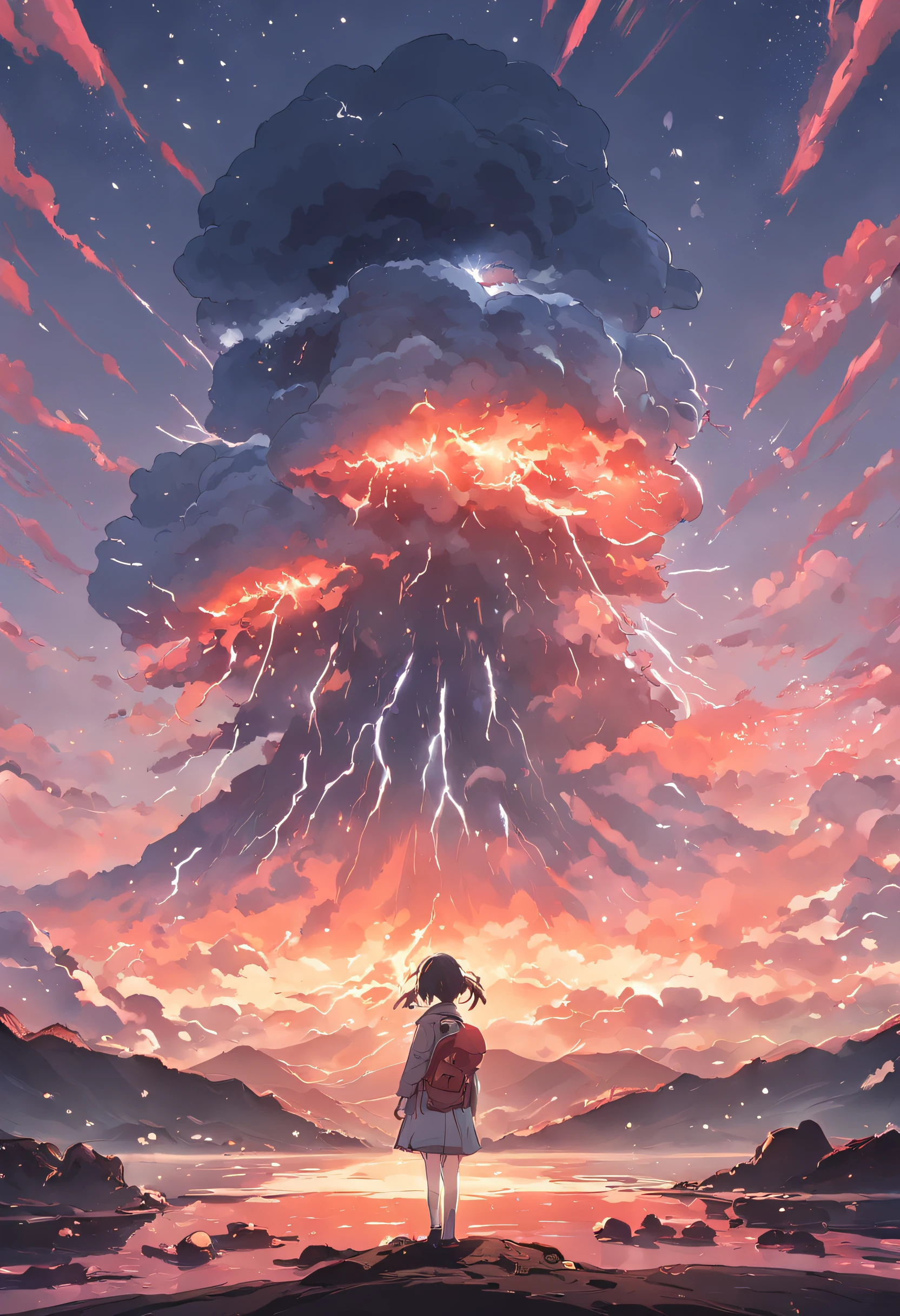 The atomic bomb exploded on Mt. Fuji, forming a black and gray mushroom cloud, spectacular scenes, stunning scenery, realistic, authentic textures, ultra-high definition ultra-high resolution, stunning photos taken by professional cameras, octane rendering, volumetric lighting, world-famous award-winning works, unparalleled masterpieces